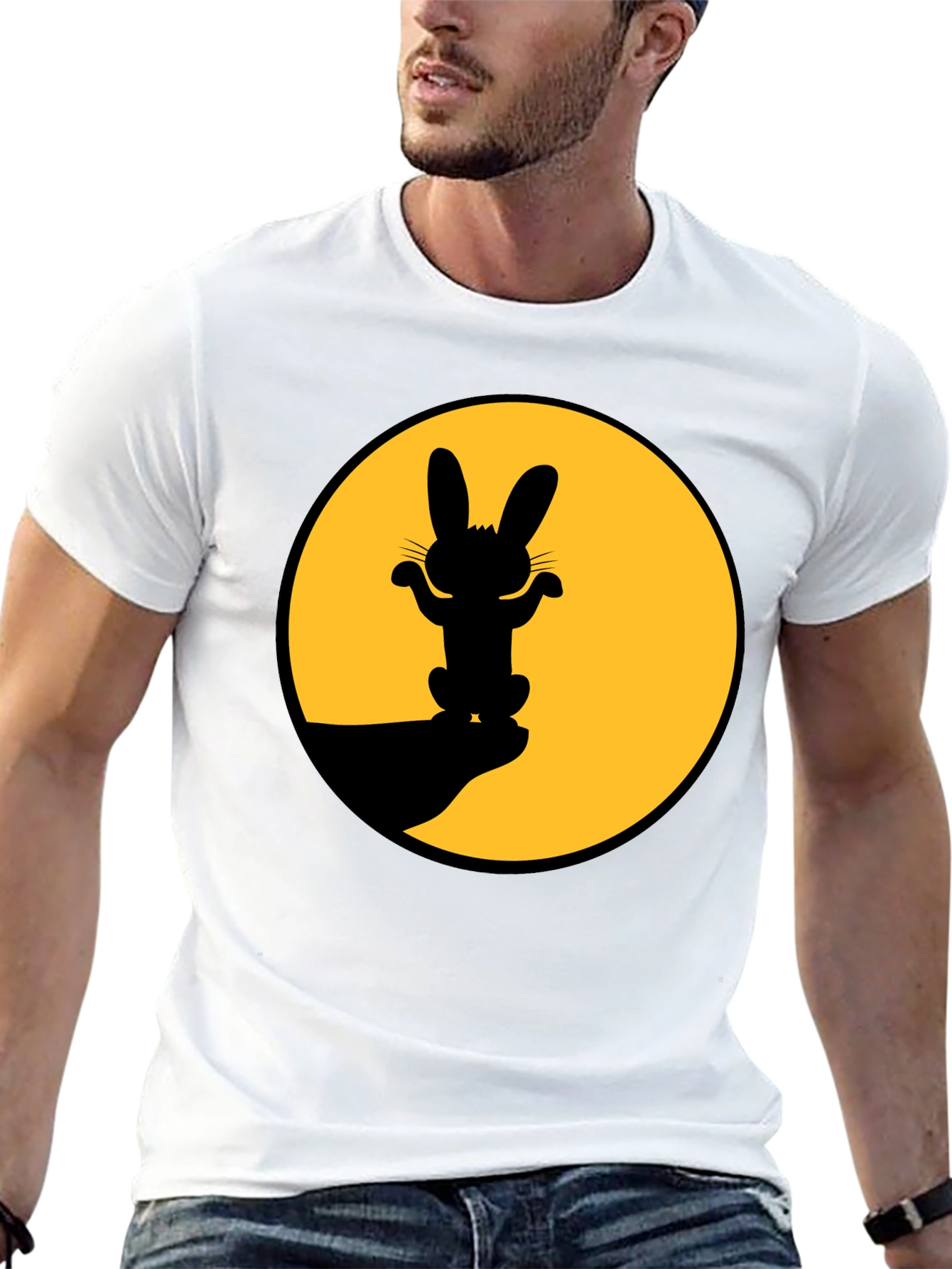 Rabbit Silhouette Graphic Tee - Black Cotton Blend Shirt