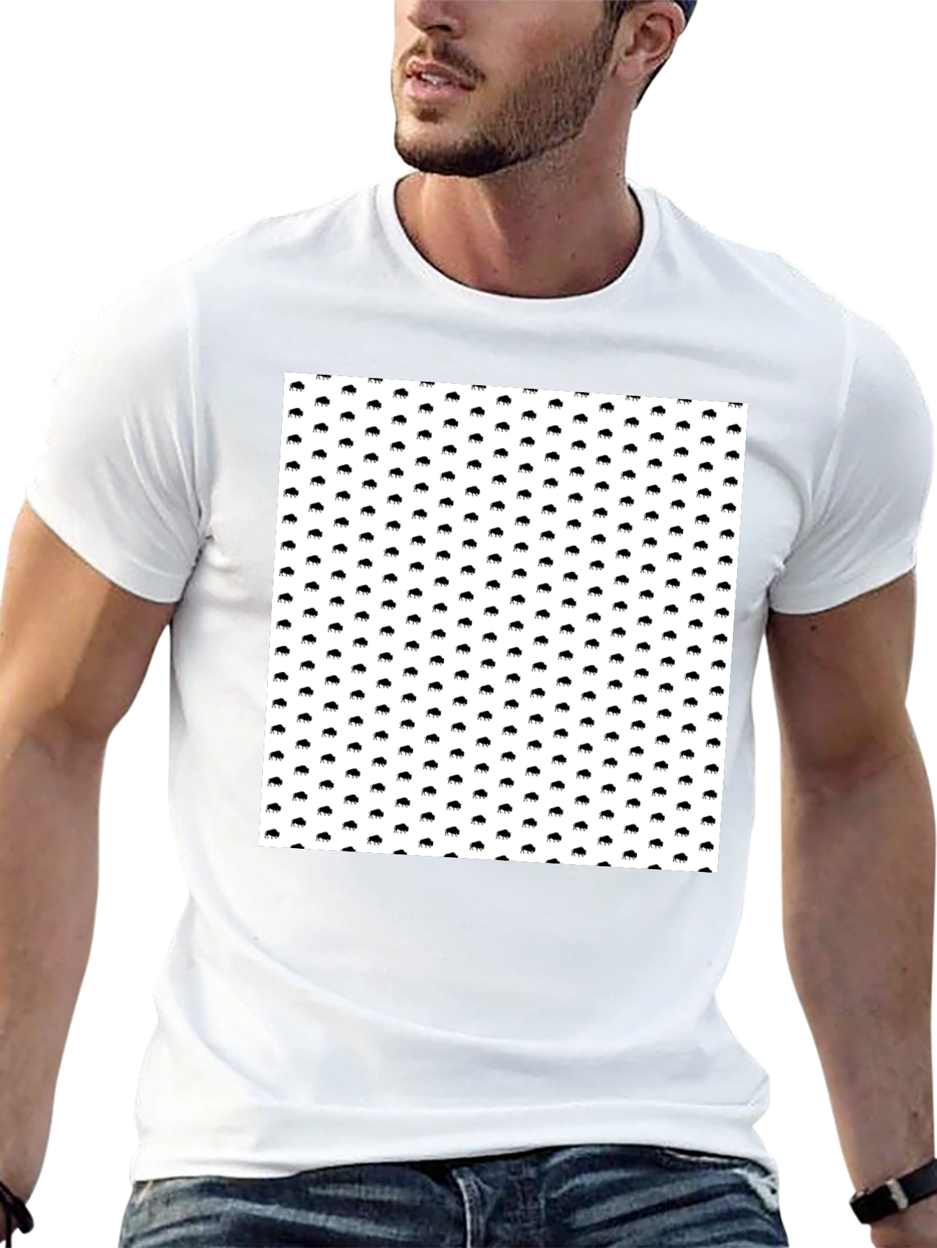 Modern Buffalo Print Black T-Shirt
