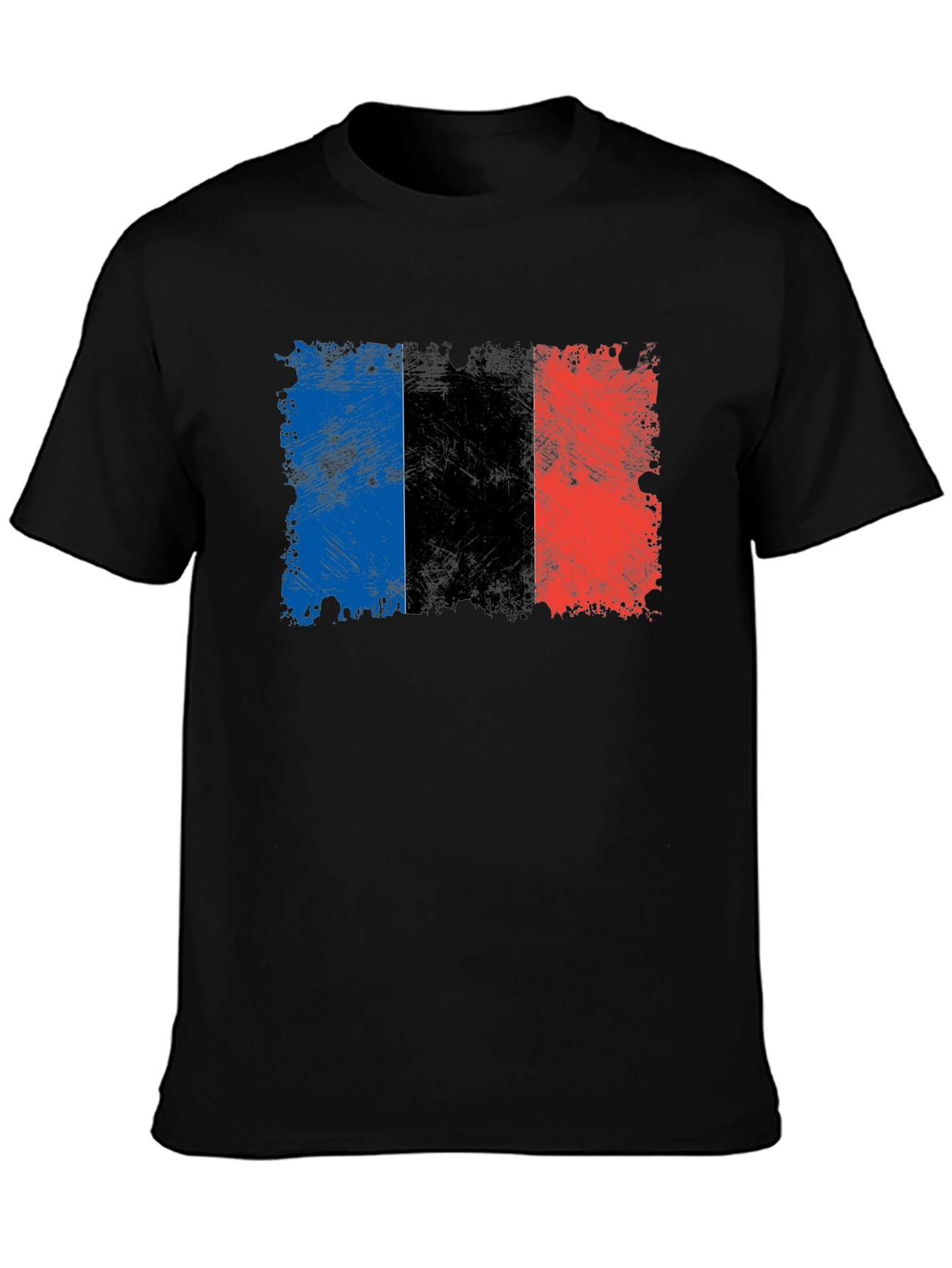 Distressed French Flag Graphic Tee - Black Cotton T-Shirt