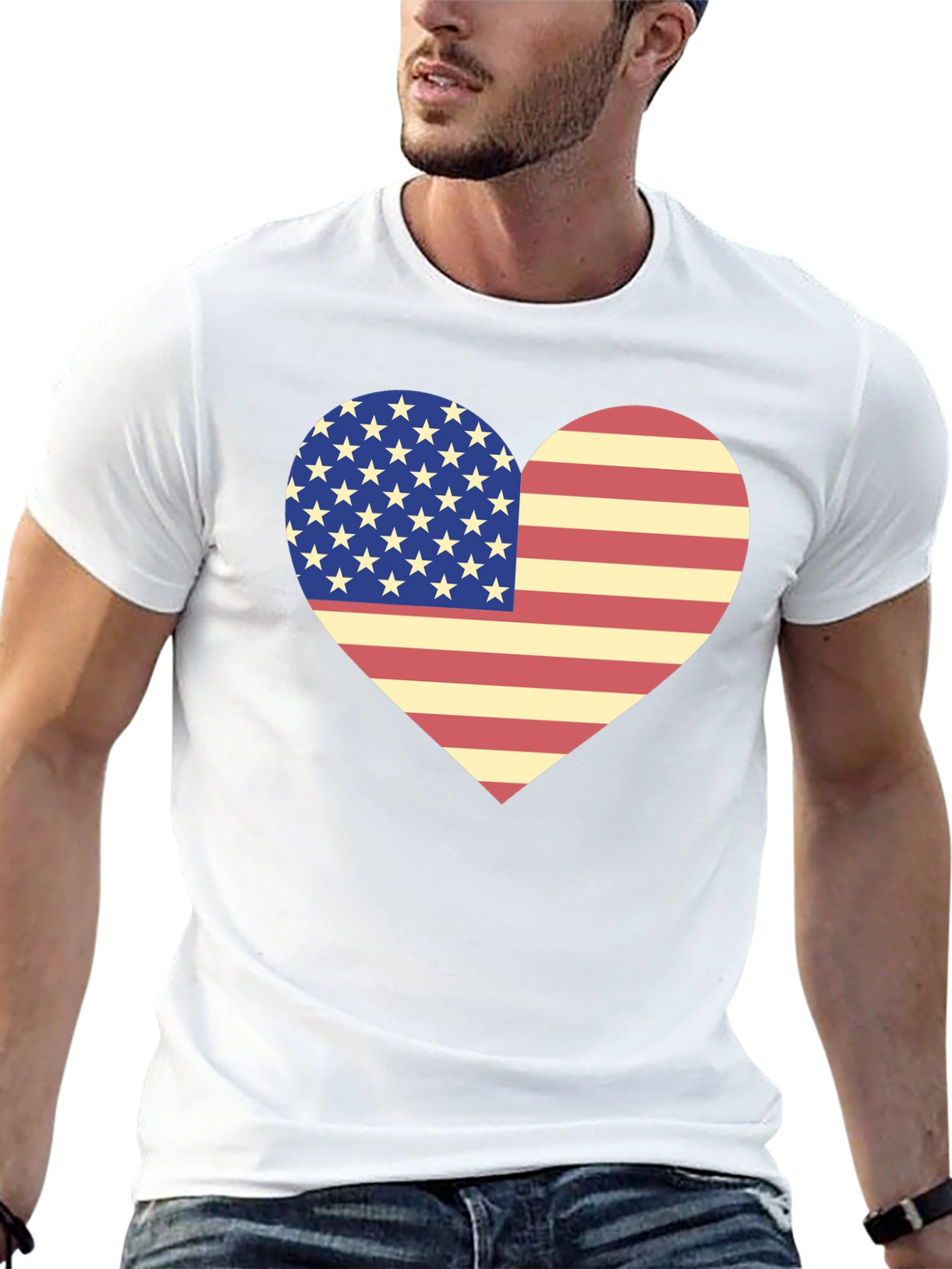 American Flag Heart T-Shirt Patriotic USA Love