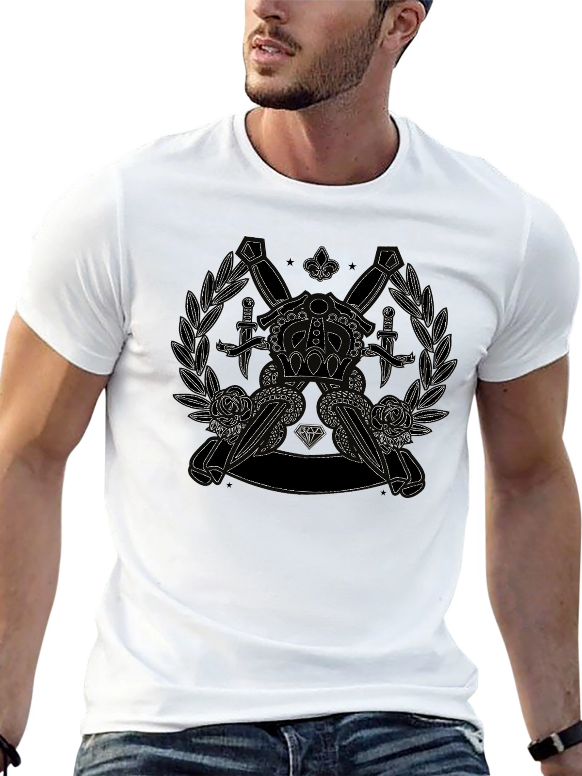 Crown Dagger Rose Graphic Tee - Classic Black