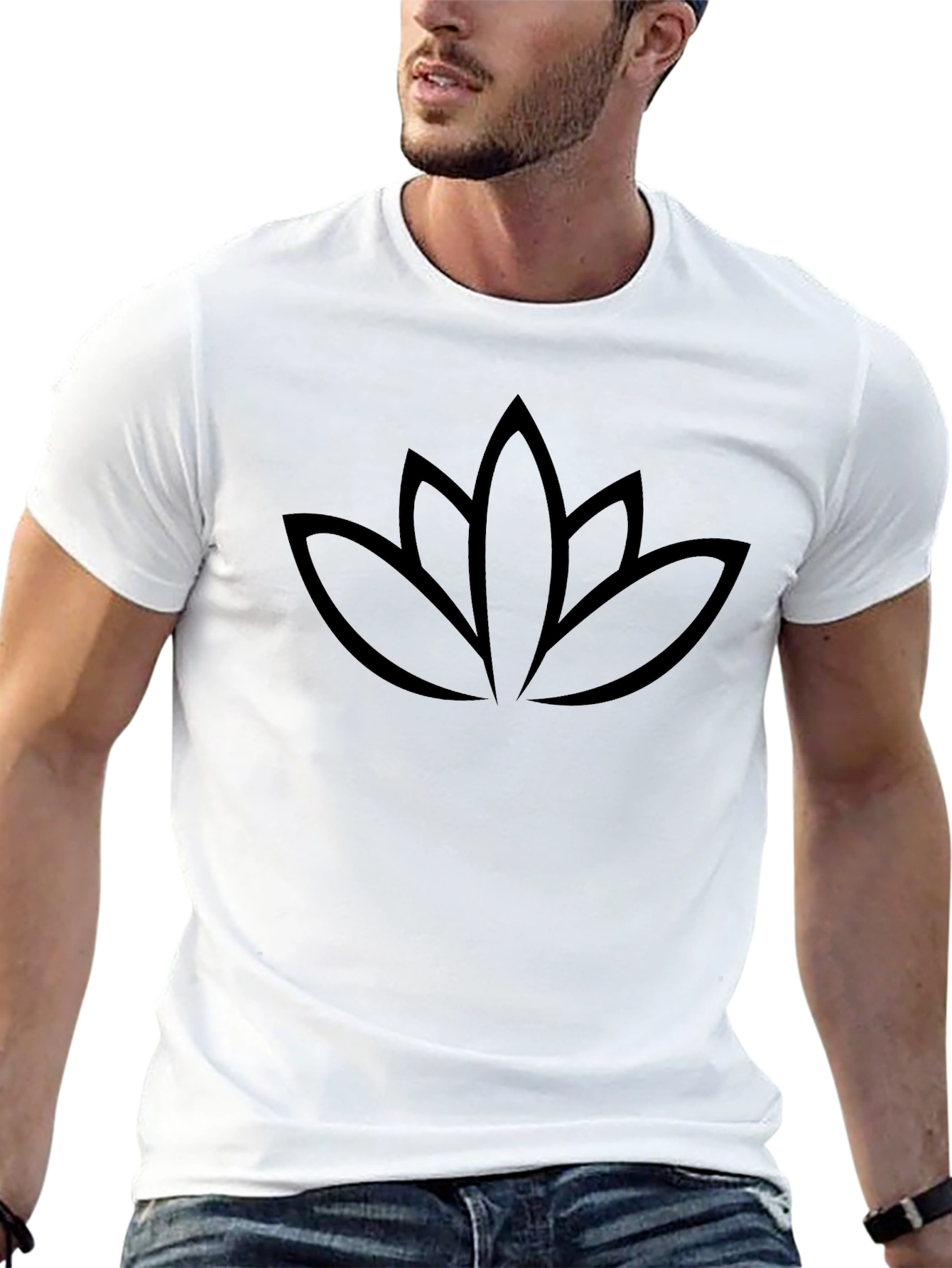 Minimalist Lotus Flower Graphic Black T-Shirt