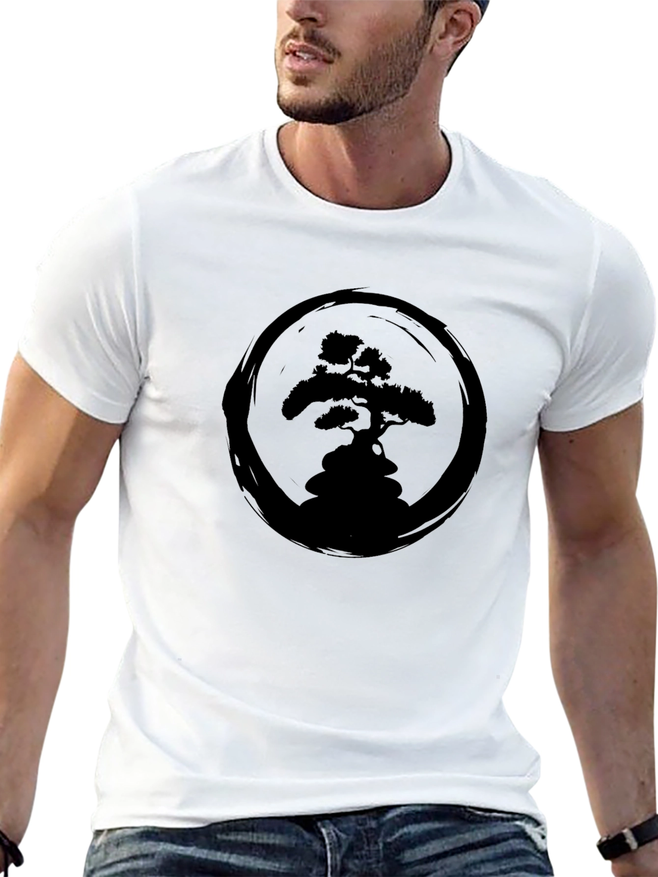 Bonsai Tree Zen Circle Black T-Shirt