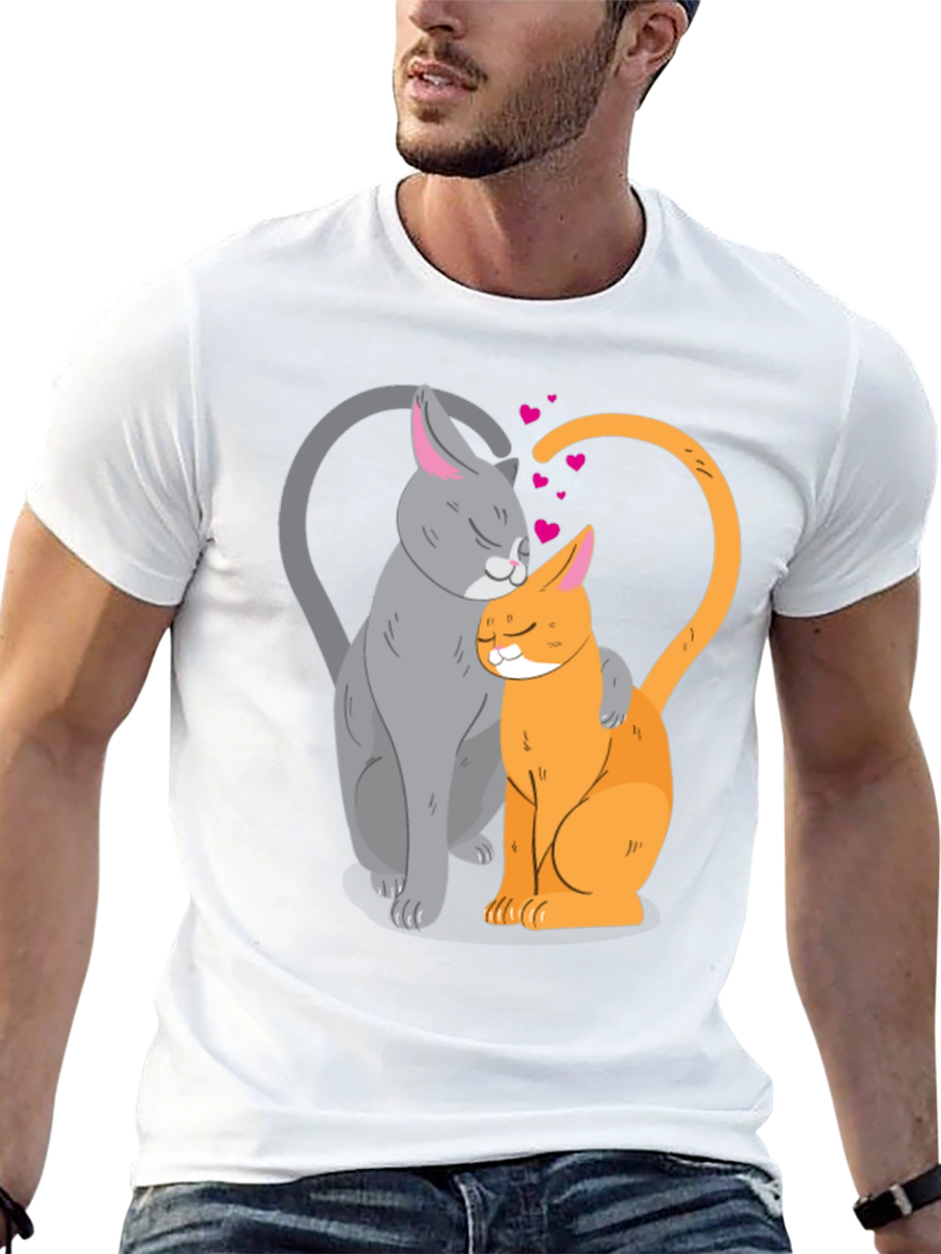 Cute Cats in Love Graphic T-Shirt - Black