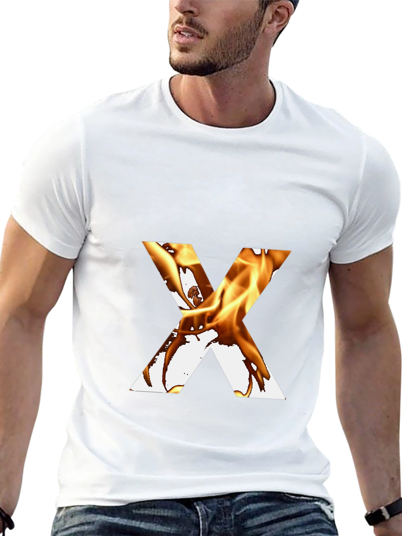 Fiery Letter X Graphic Tee - Bold Black T-Shirt