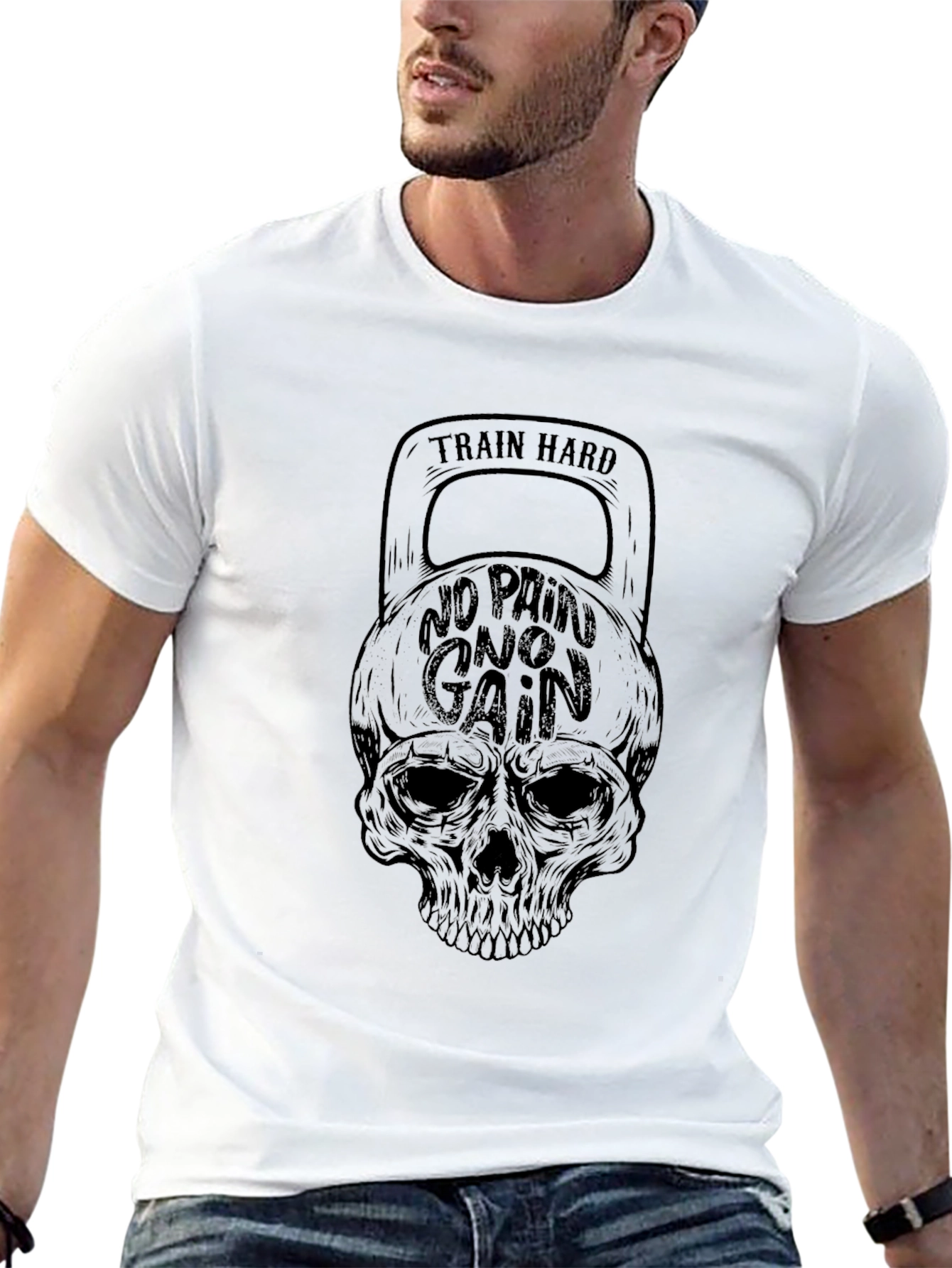 Train Hard Skull Graphic T-Shirt - Black