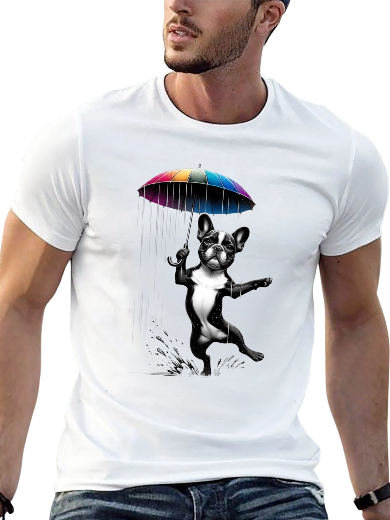 Dog with Umbrella Graphic Tee - Black