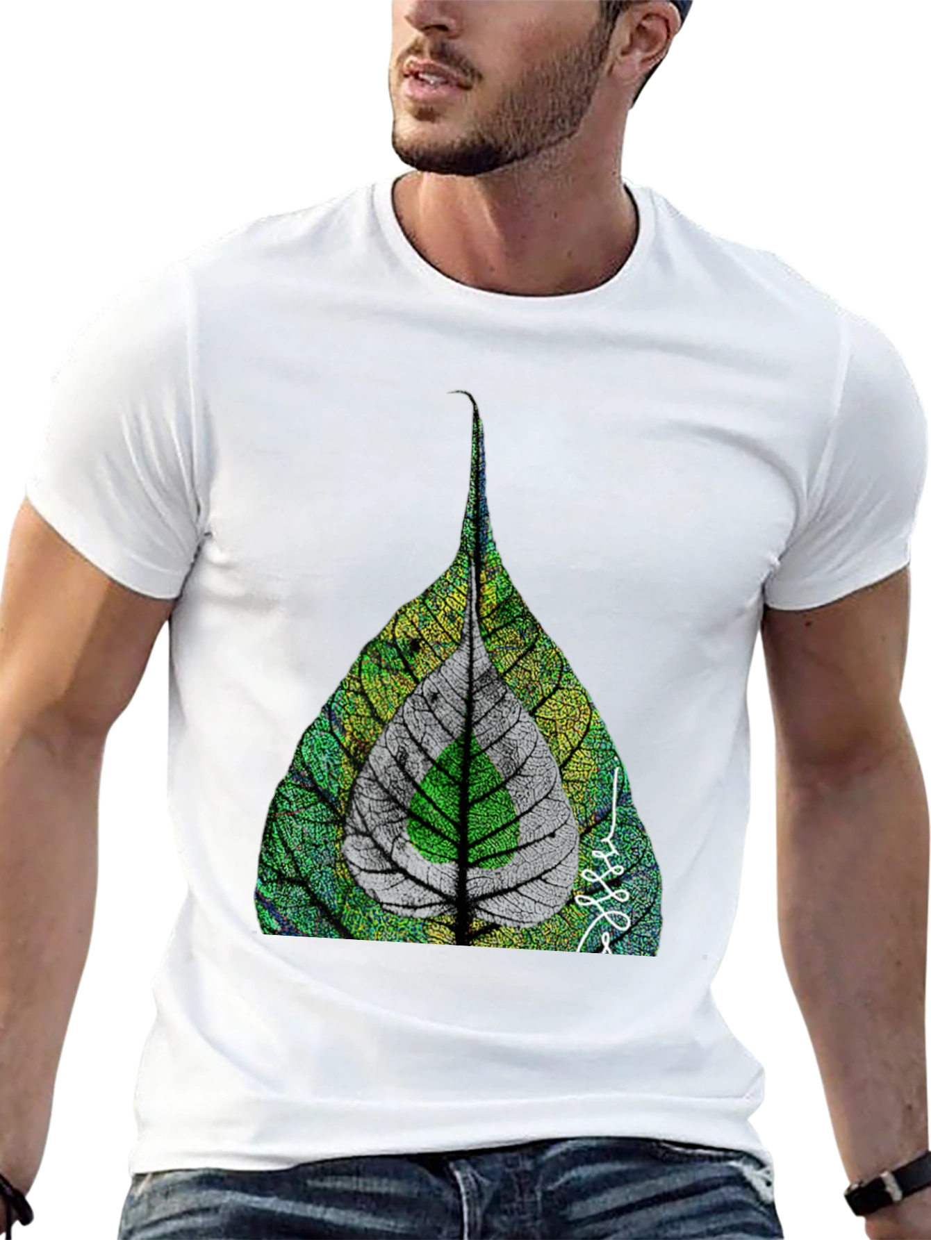 Nature Leaf Print Black T-Shirt