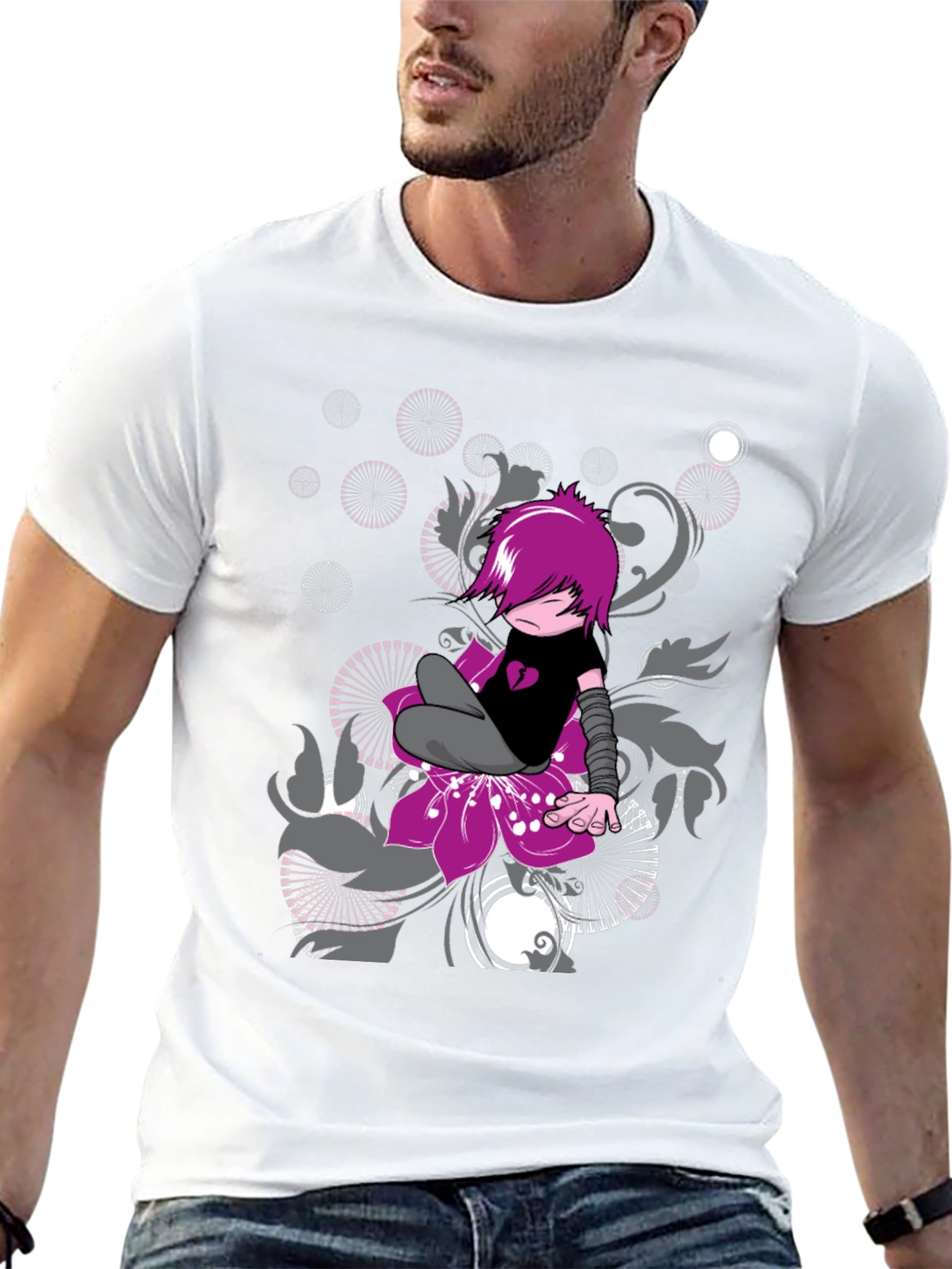 Emo Style Graphic Print Black T-Shirt