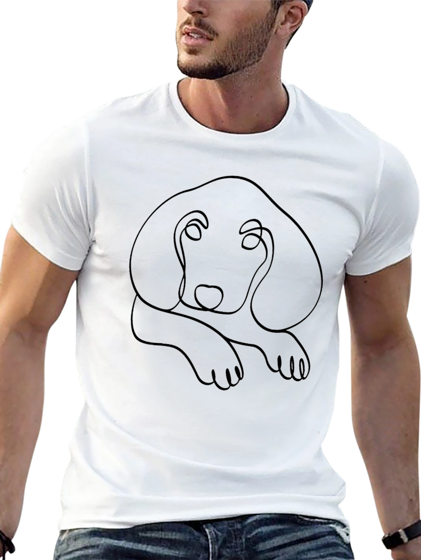 Minimalist Dog Line Art Black T-Shirt