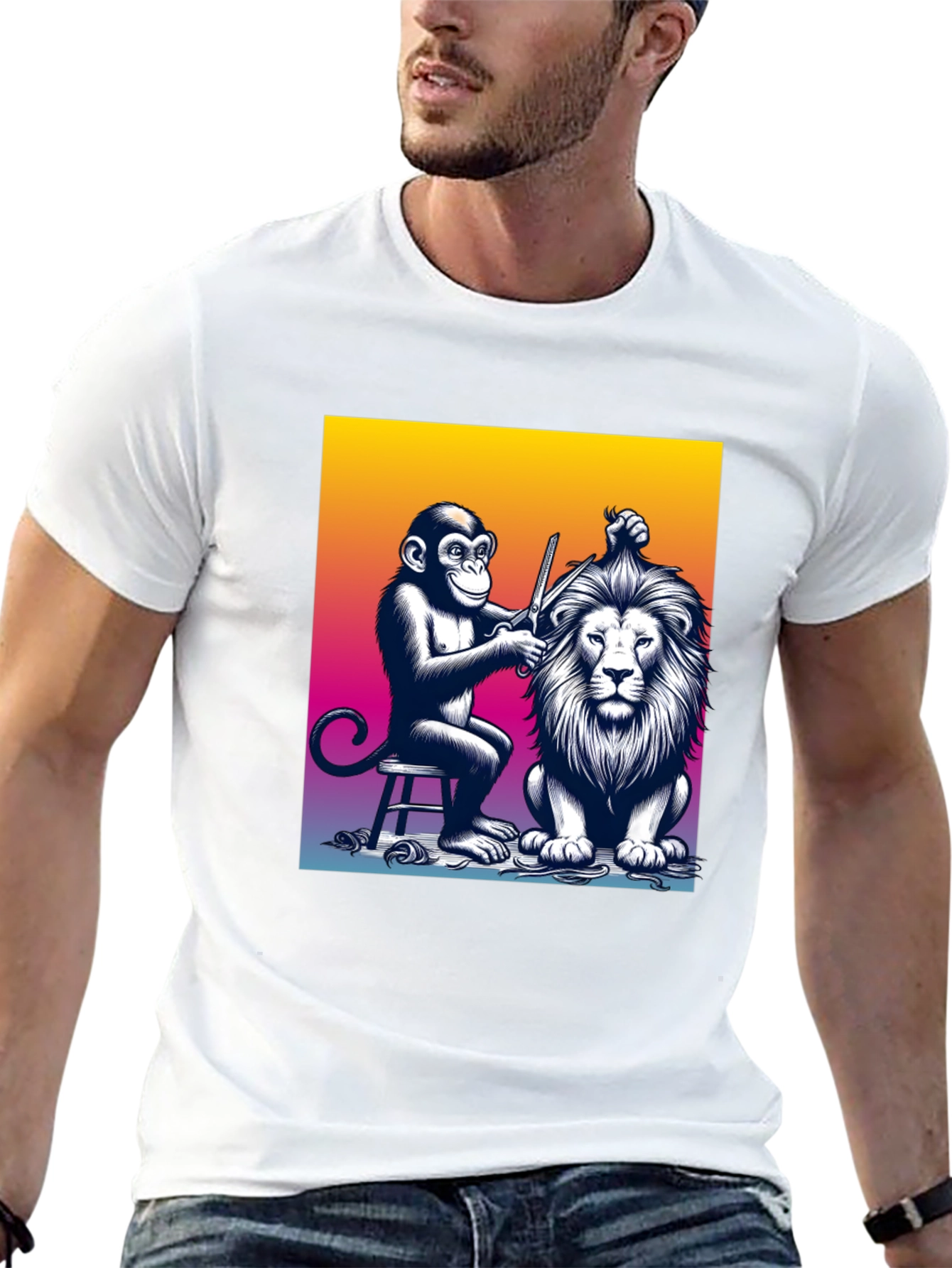 Monkey Barber T-Shirt: Lion Haircut Graphic Tee