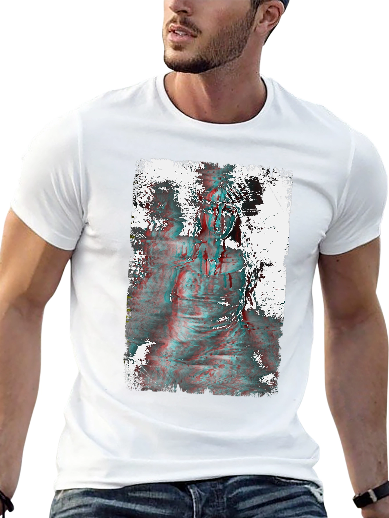 Distorted Statue Graphic Print Black T-Shirt