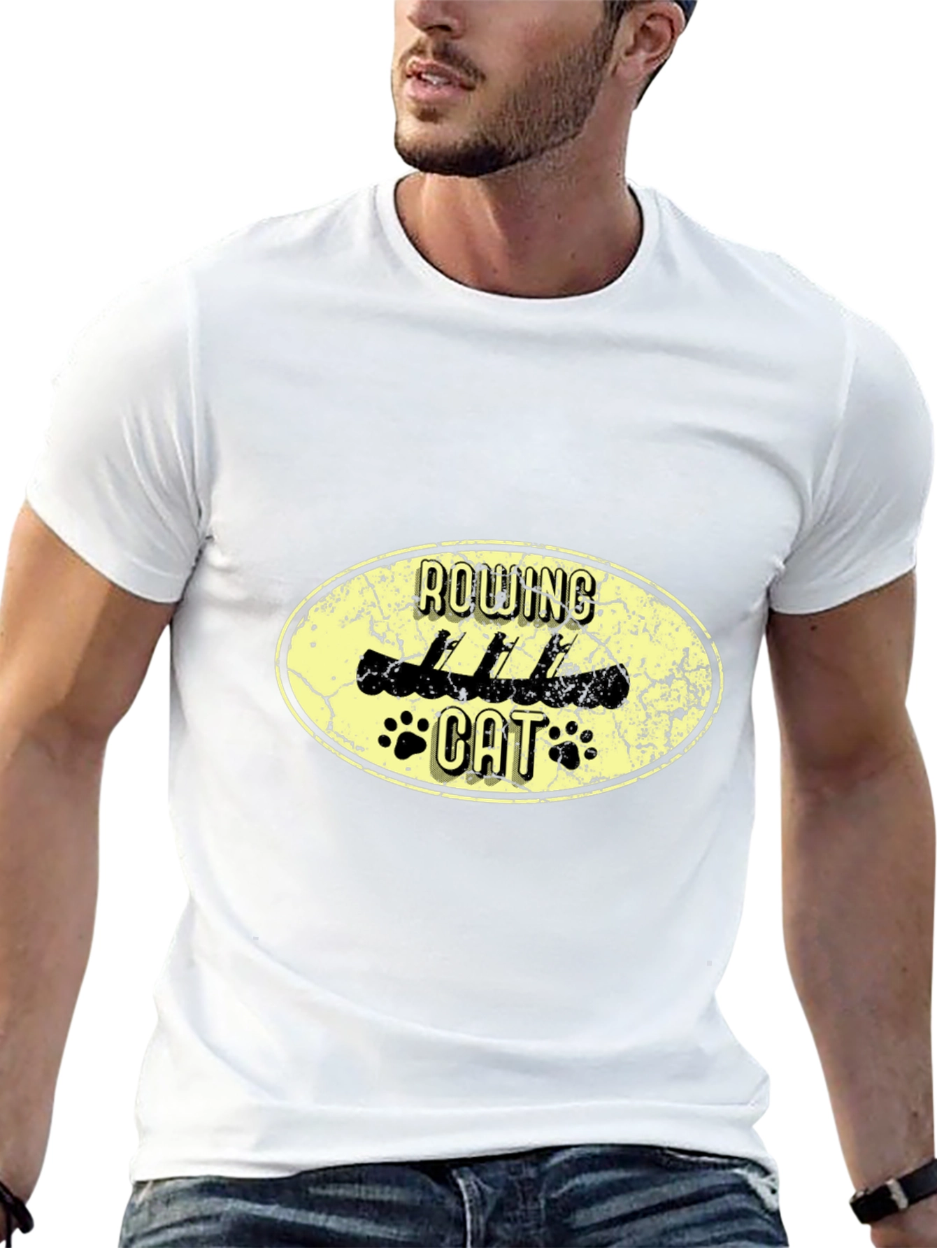 Rowing Cat Graphic Black T-Shirt