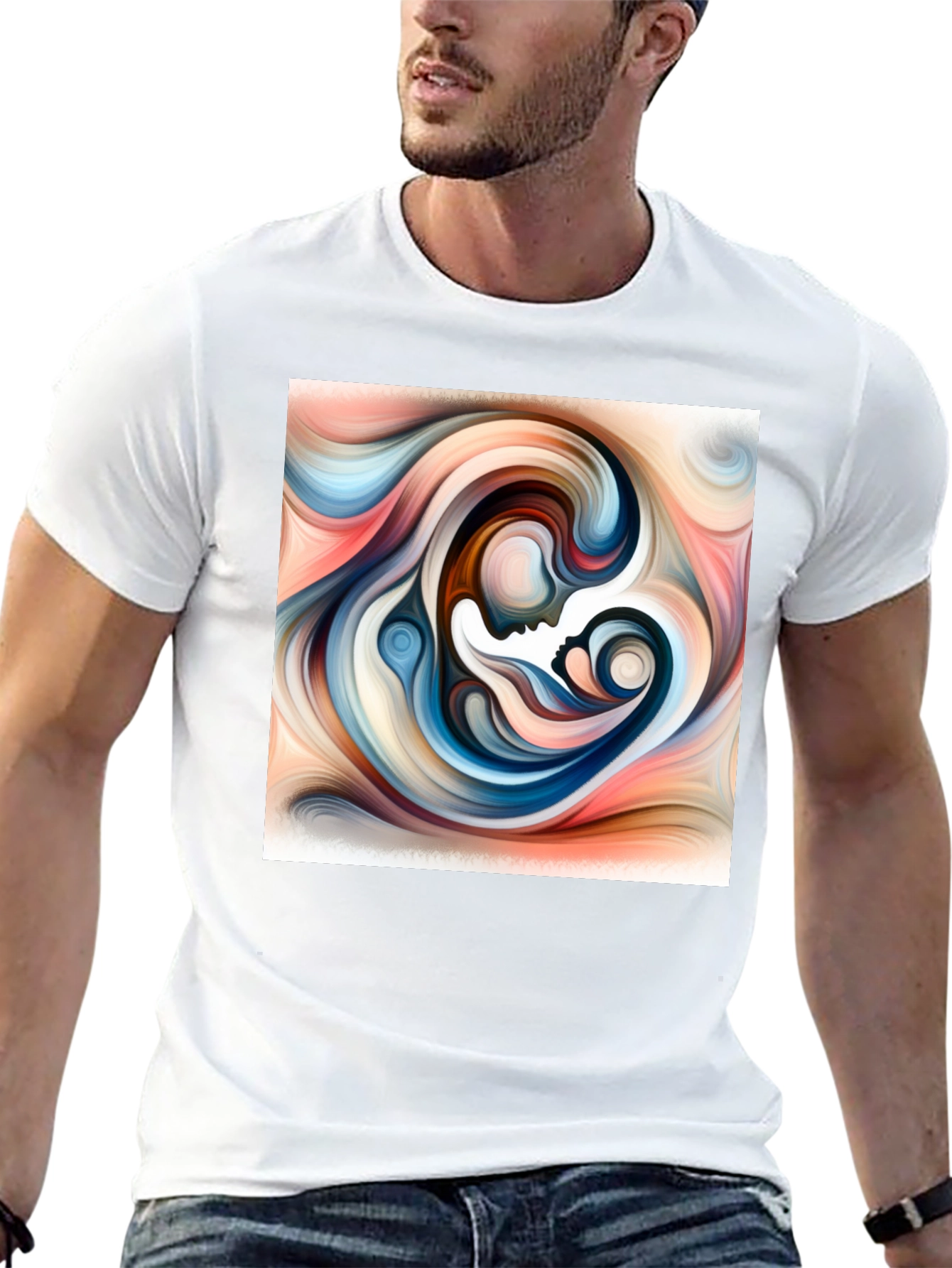 Abstract Mother Child Art T-Shirt - Unisex Black Tee
