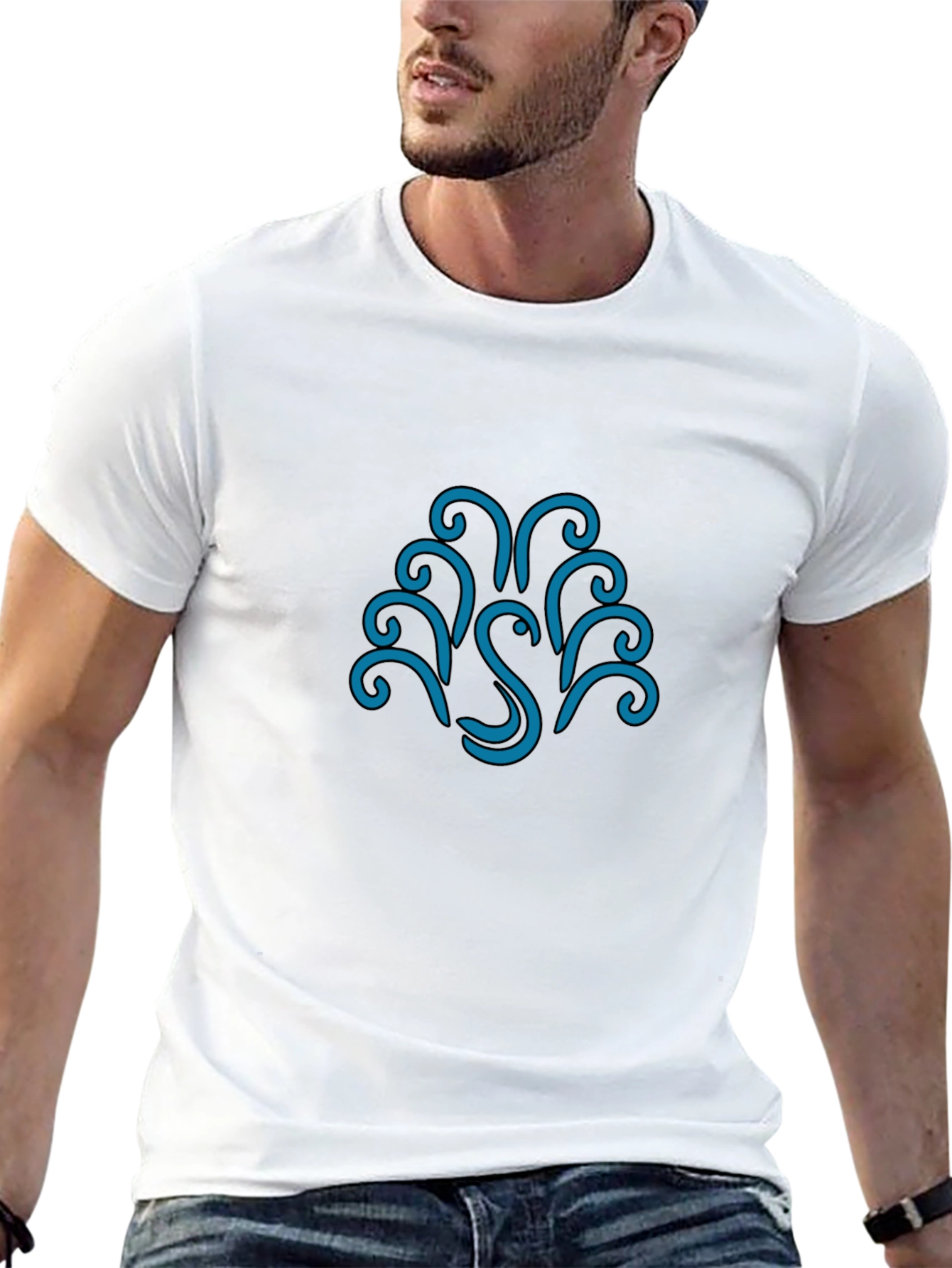 Stylish Black Tee with Abstract Swan Design