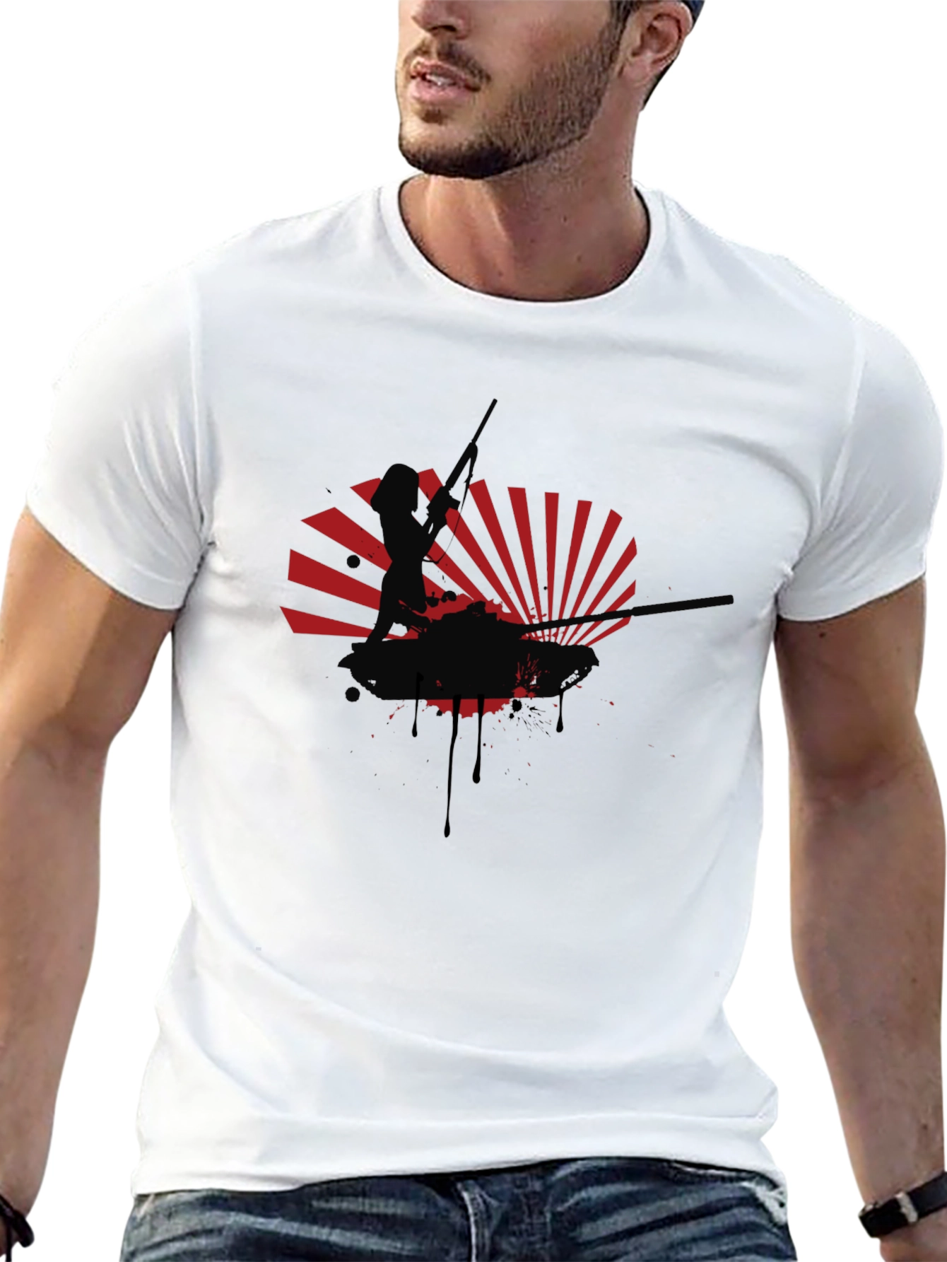 Skier Silhouette Graphic Print Black T-Shirt