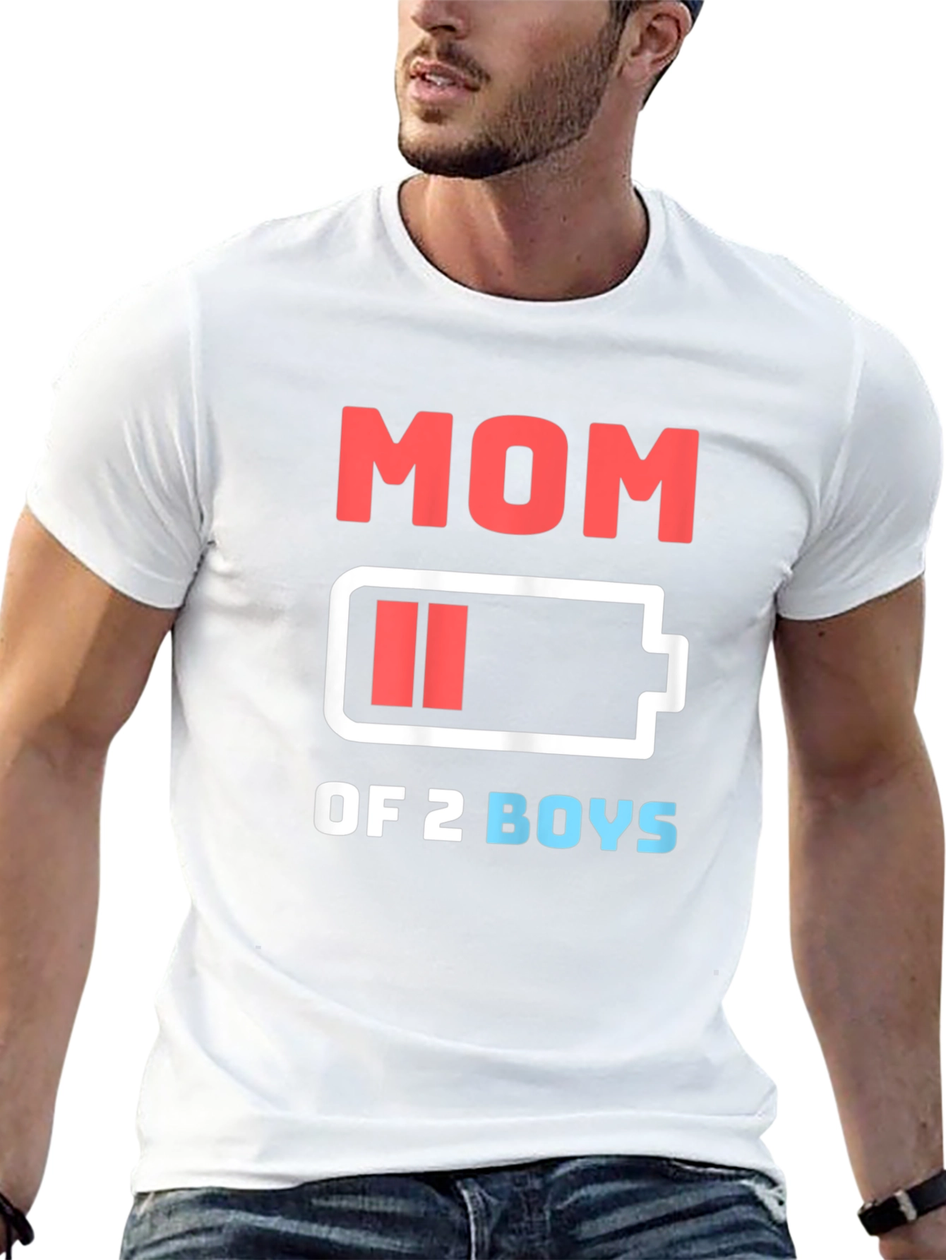 Mom of 2 Boys Low Battery Funny Graphic T-Shirt