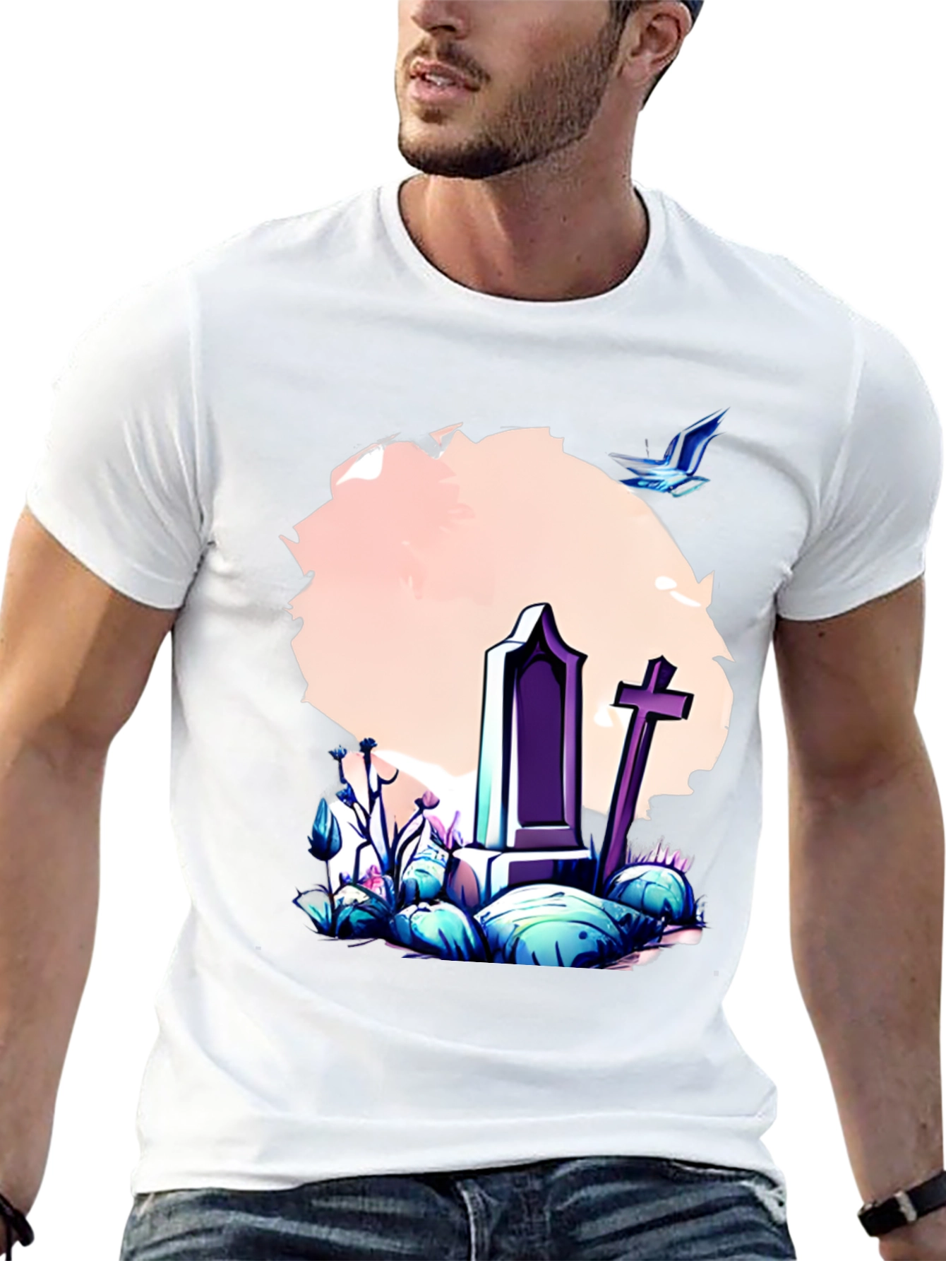 Grave Scene Graphic Tee - Stylish Comfort