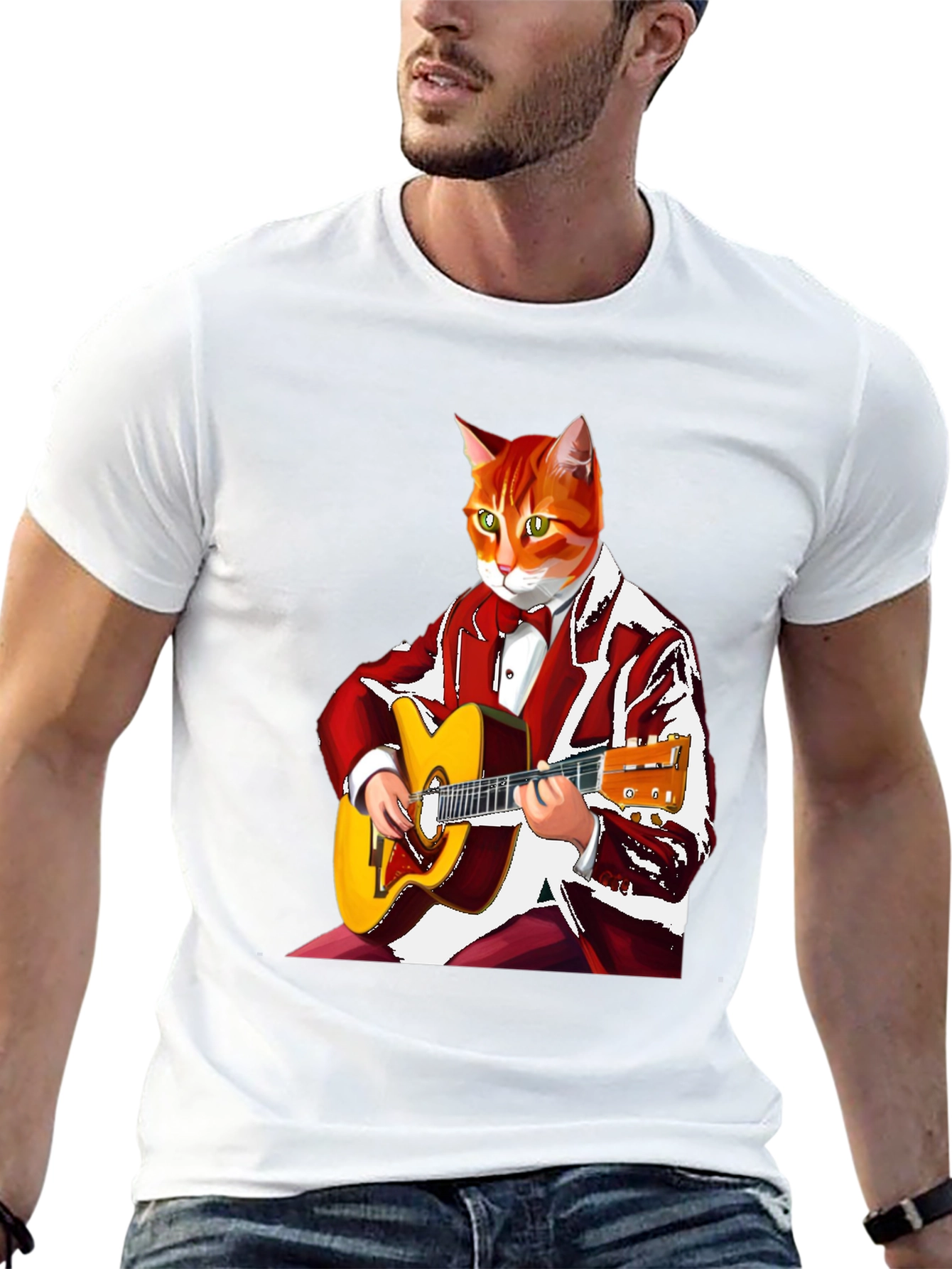 Cool Cat Guitarist Graphic T-Shirt