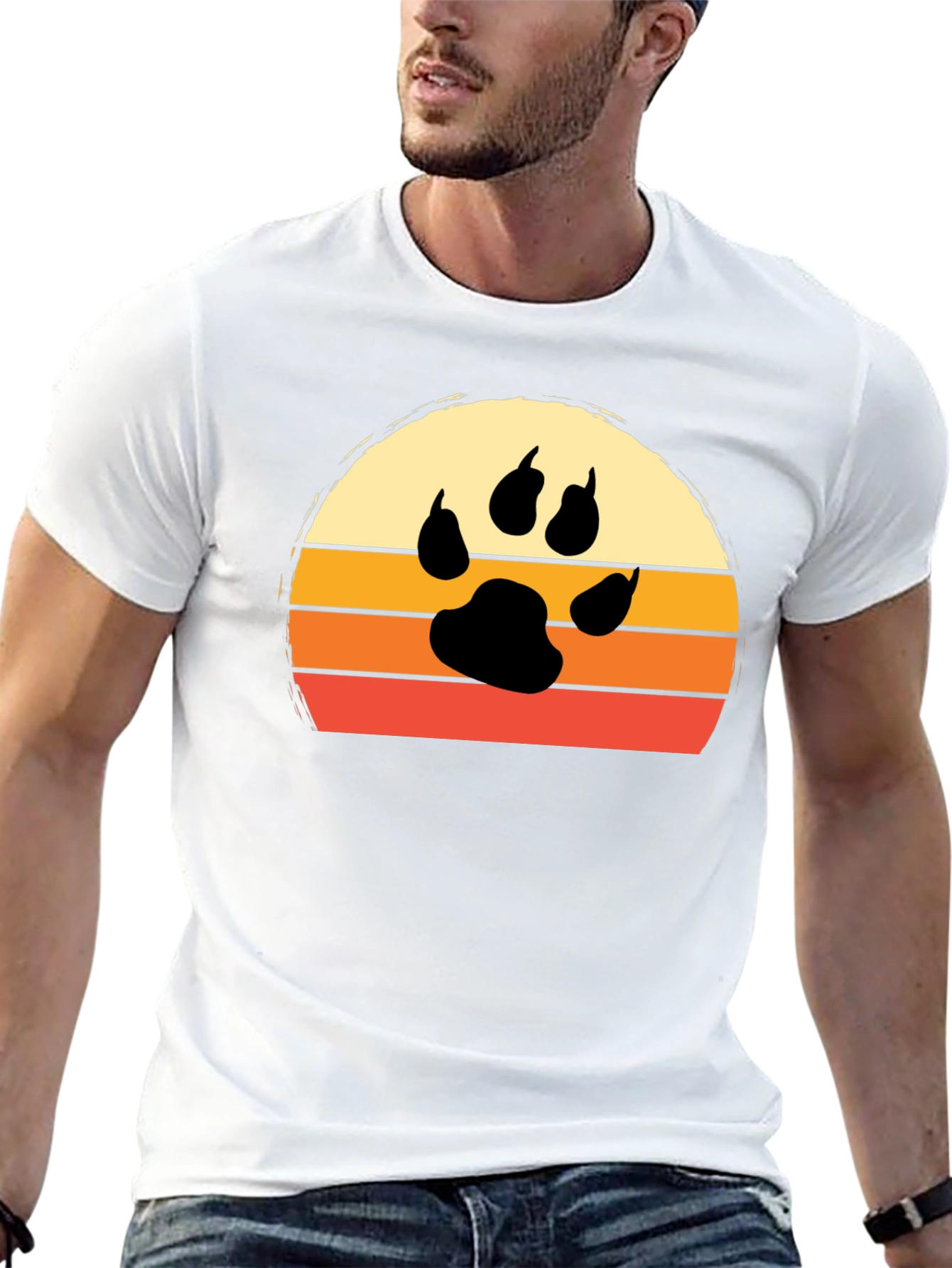 Retro Sunset Paw Print T-Shirt