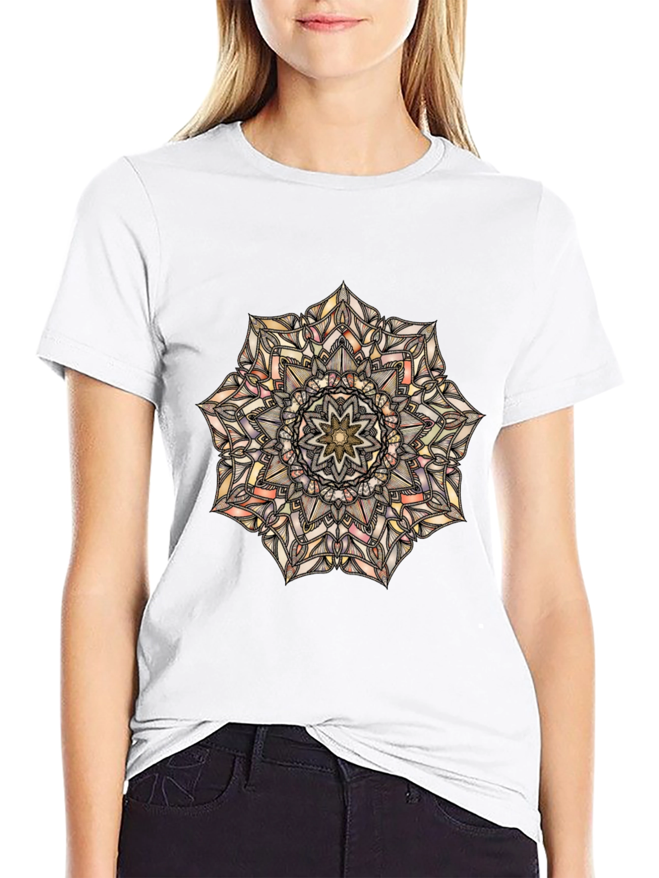 Mandala Print Black T-Shirt