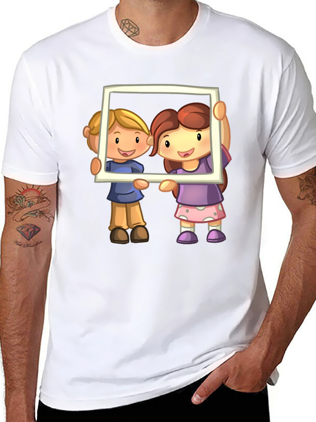 Cartoon Kids Frame Black T-Shirt