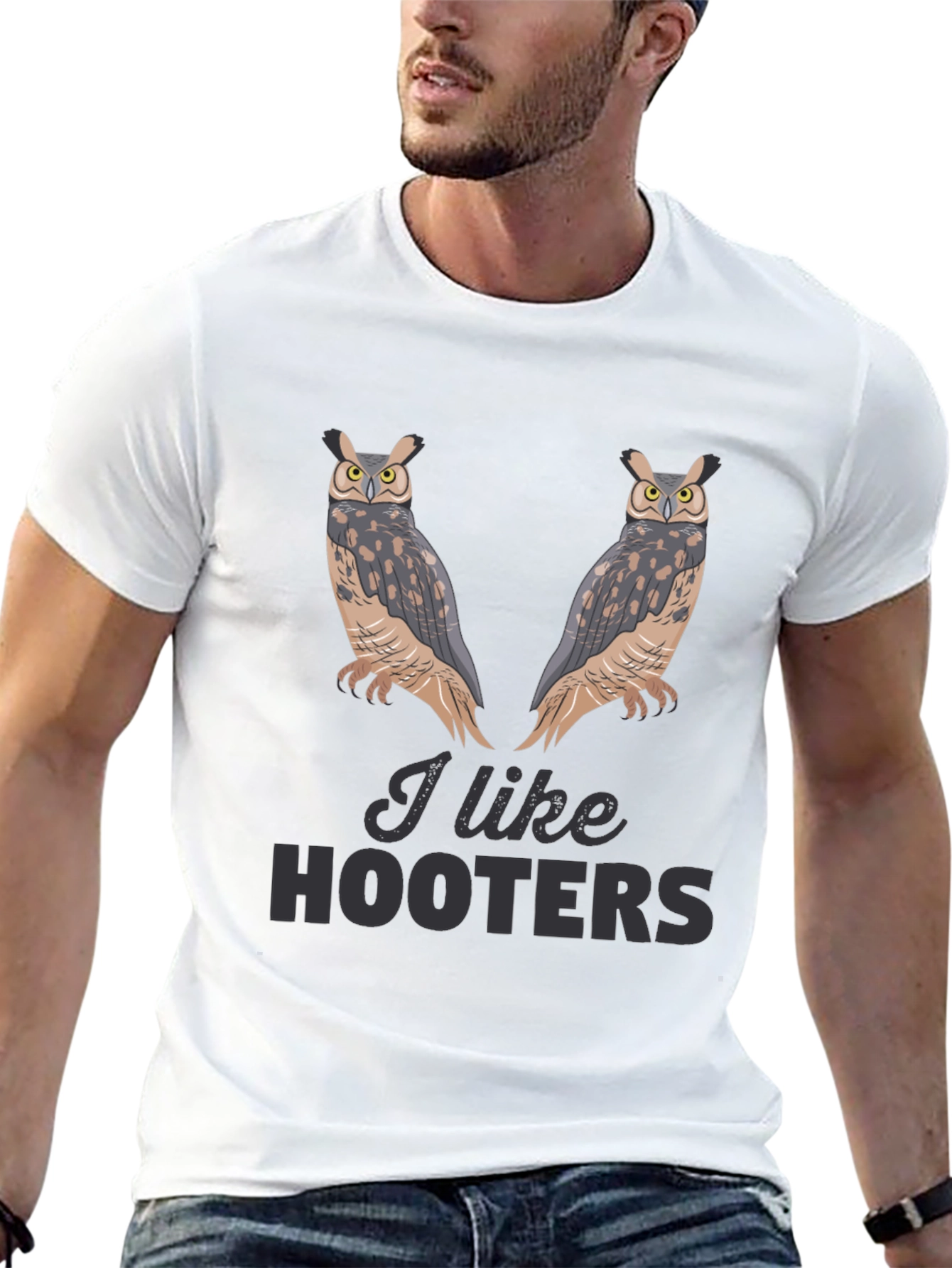 I Like Hooters Owl Graphic Black T-Shirt