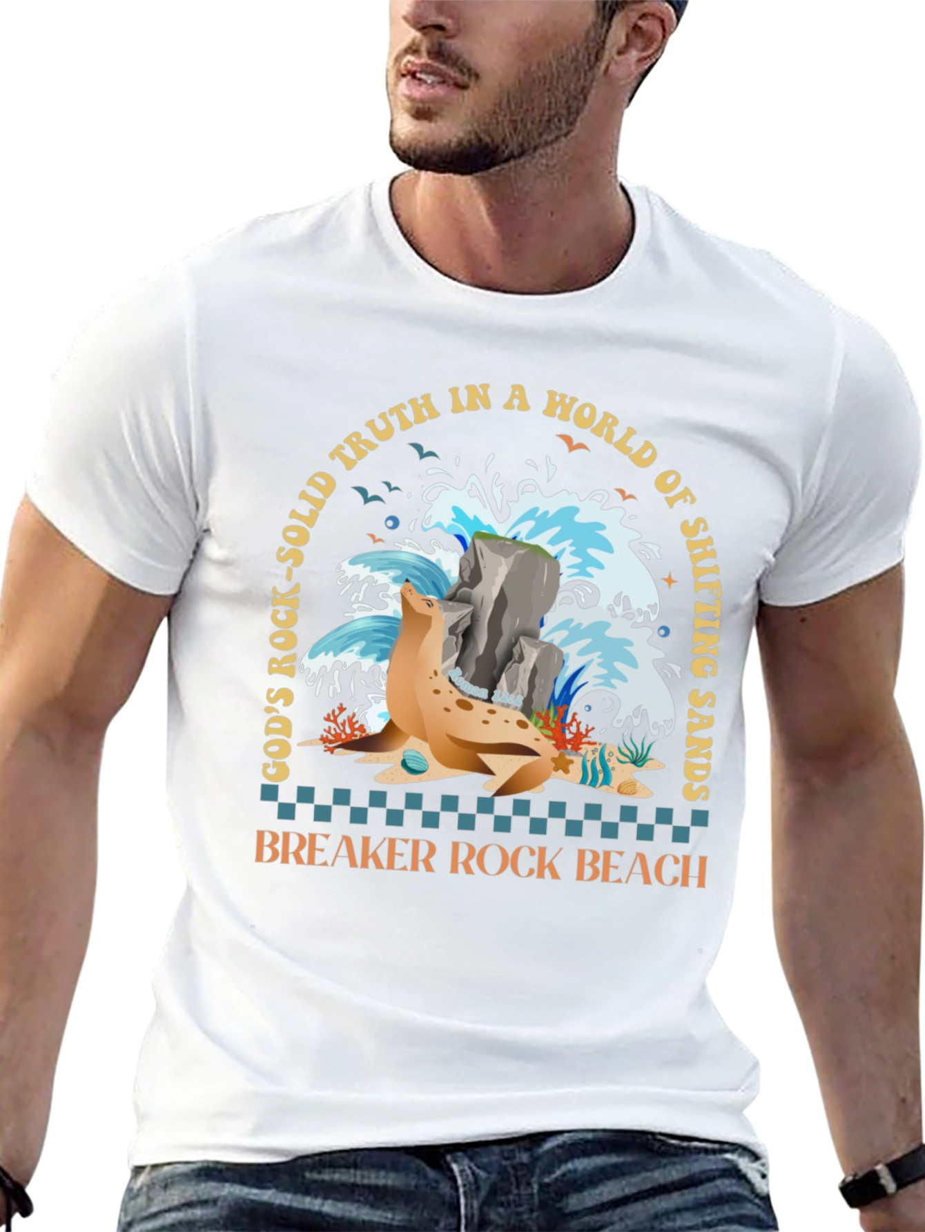 Breaker Rock Beach T-Shirt: Gods Truth in Shifting Sands