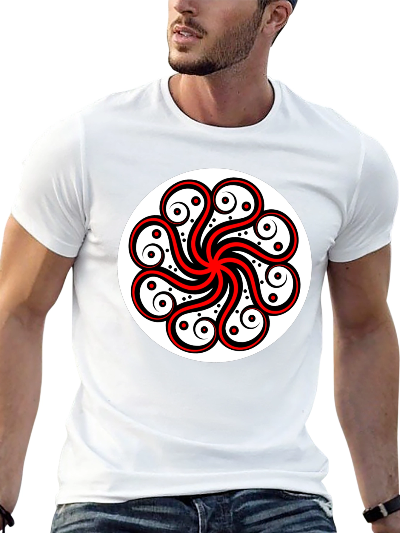 Black Tee with Red & White Celtic Design