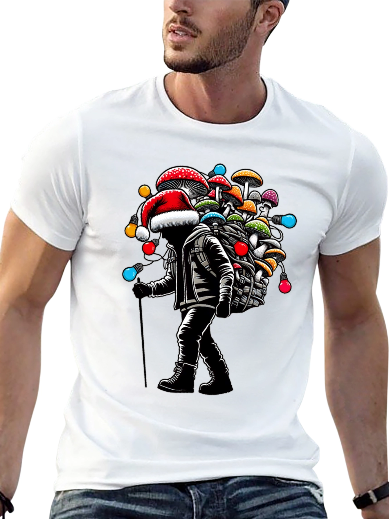 Mushroom Santa T-Shirt - Holiday Hiking