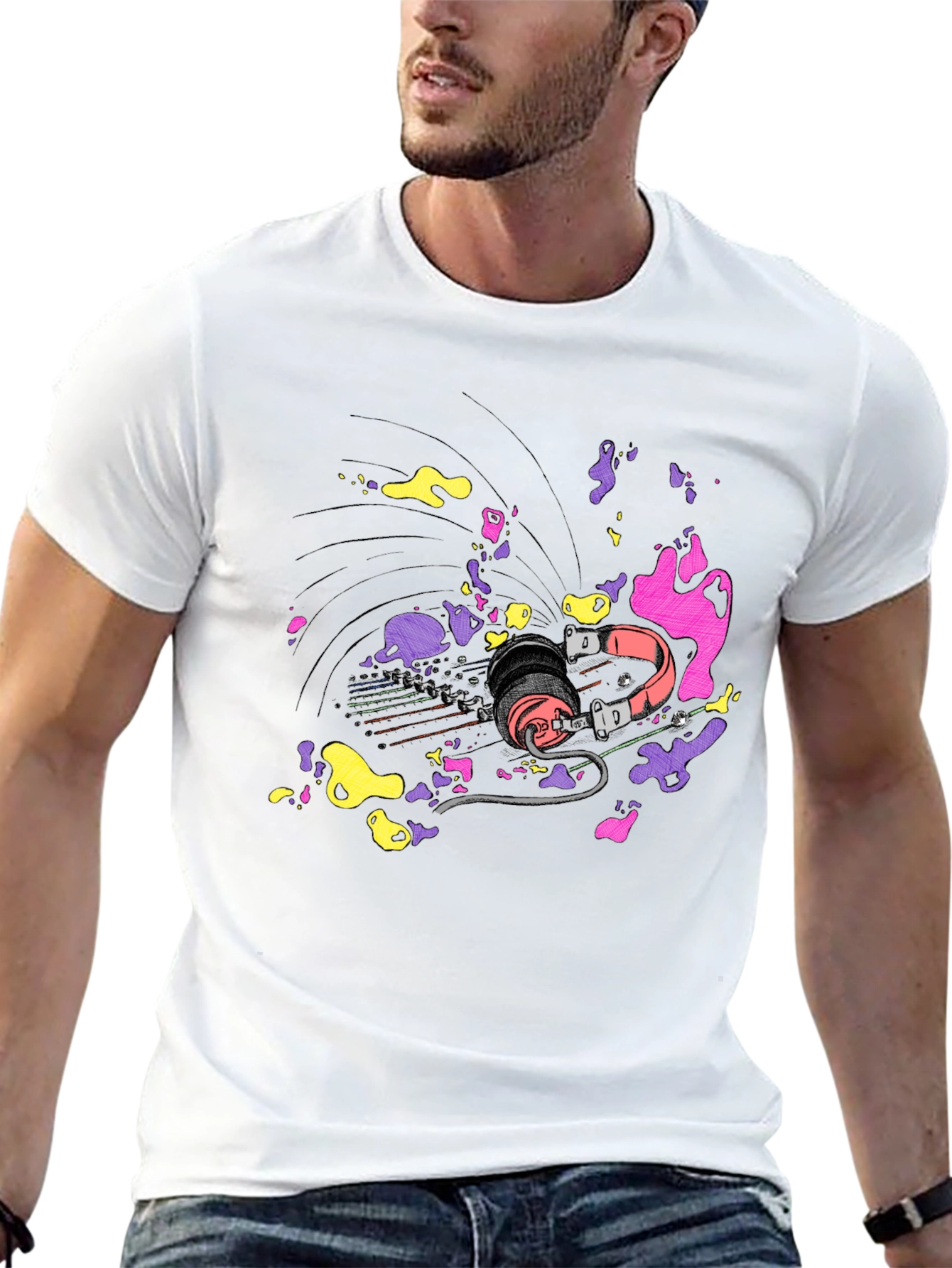 Vibrant Headphones Graphic T-Shirt