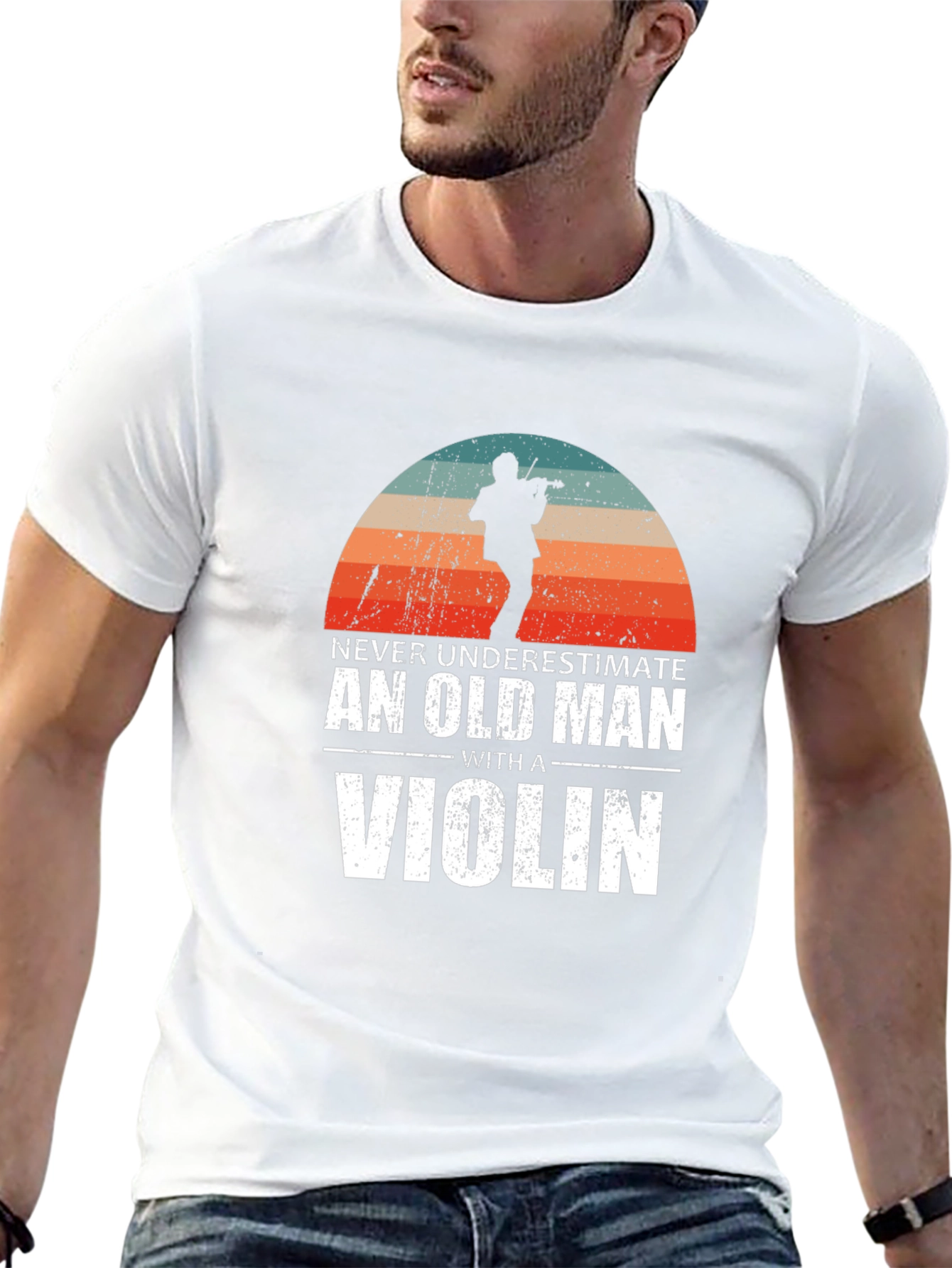 Never Underestimate Old Man Violin Black T-Shirt
