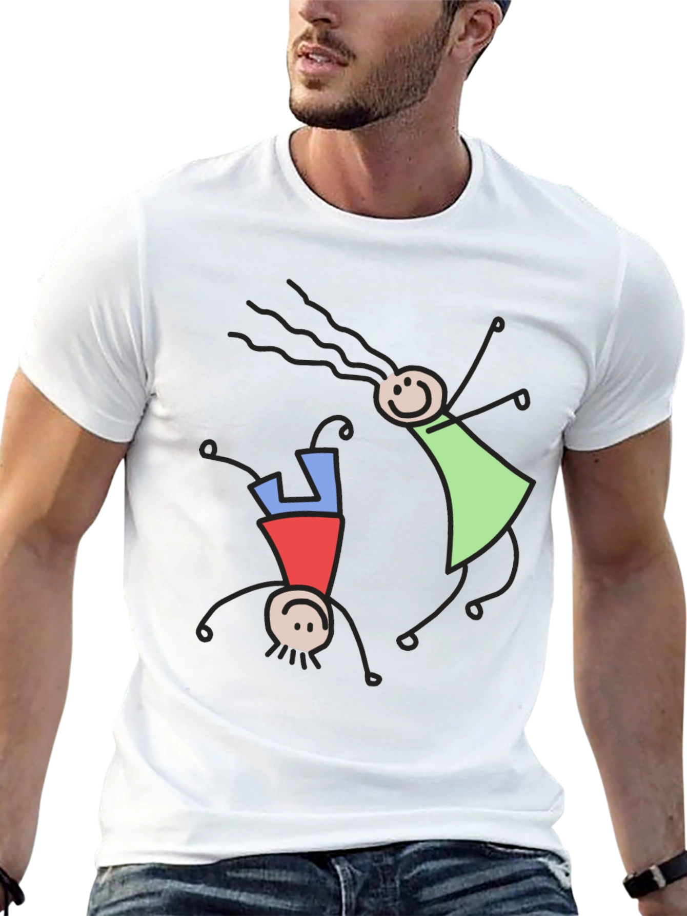 Whimsical Stick Figure Graphic Tee - Black
