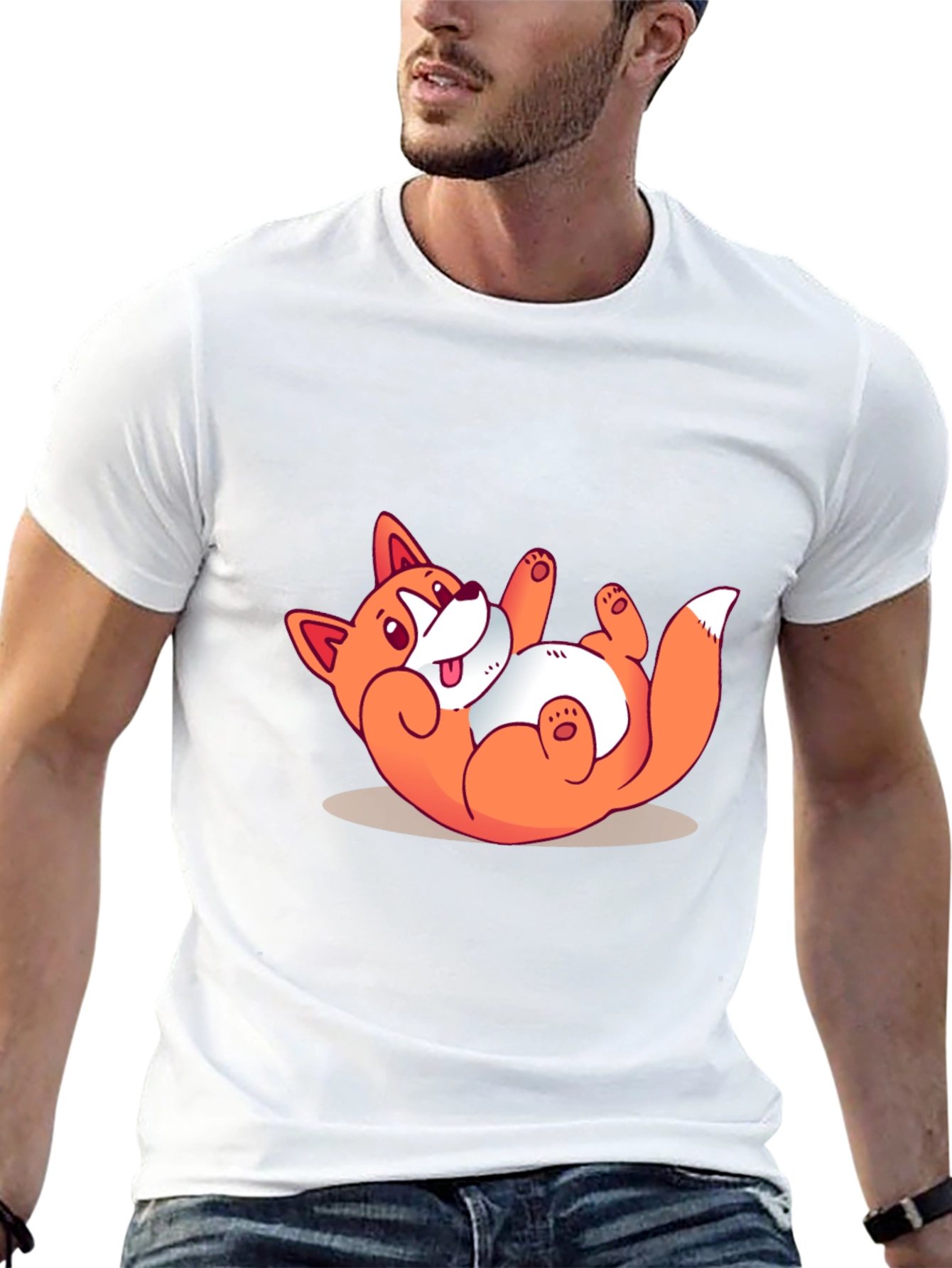 Funny Cartoon Fox Graphic Black T-Shirt