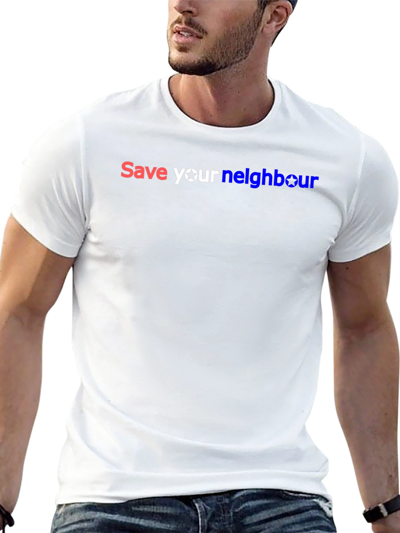 Save Your Neighbour Black Graphic T-Shirt