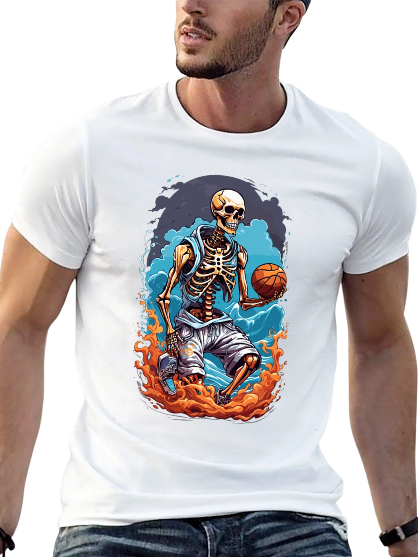 Skeleton Basketball Player Graphic T-Shirt