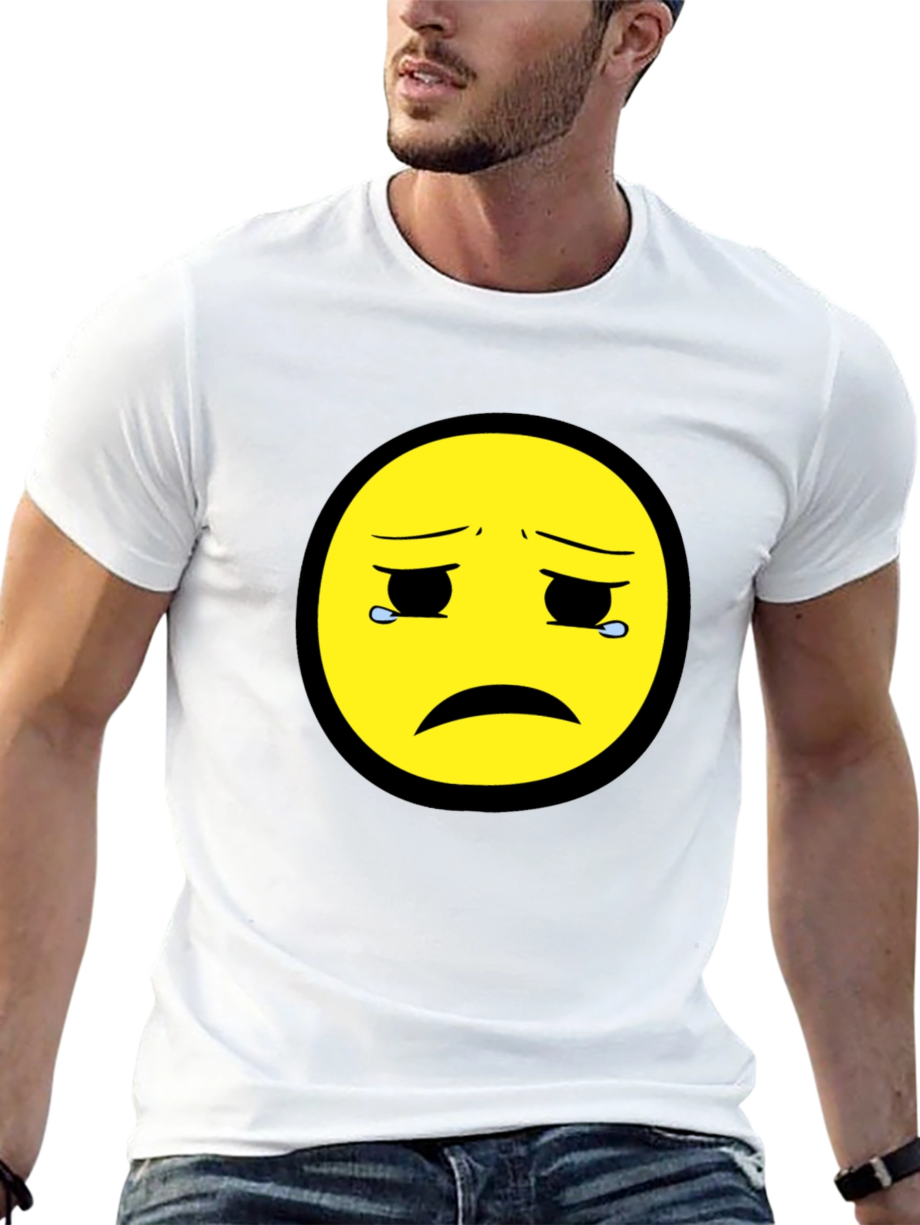 Sad Emoji Graphic Tee - Unisex Black T-Shirt