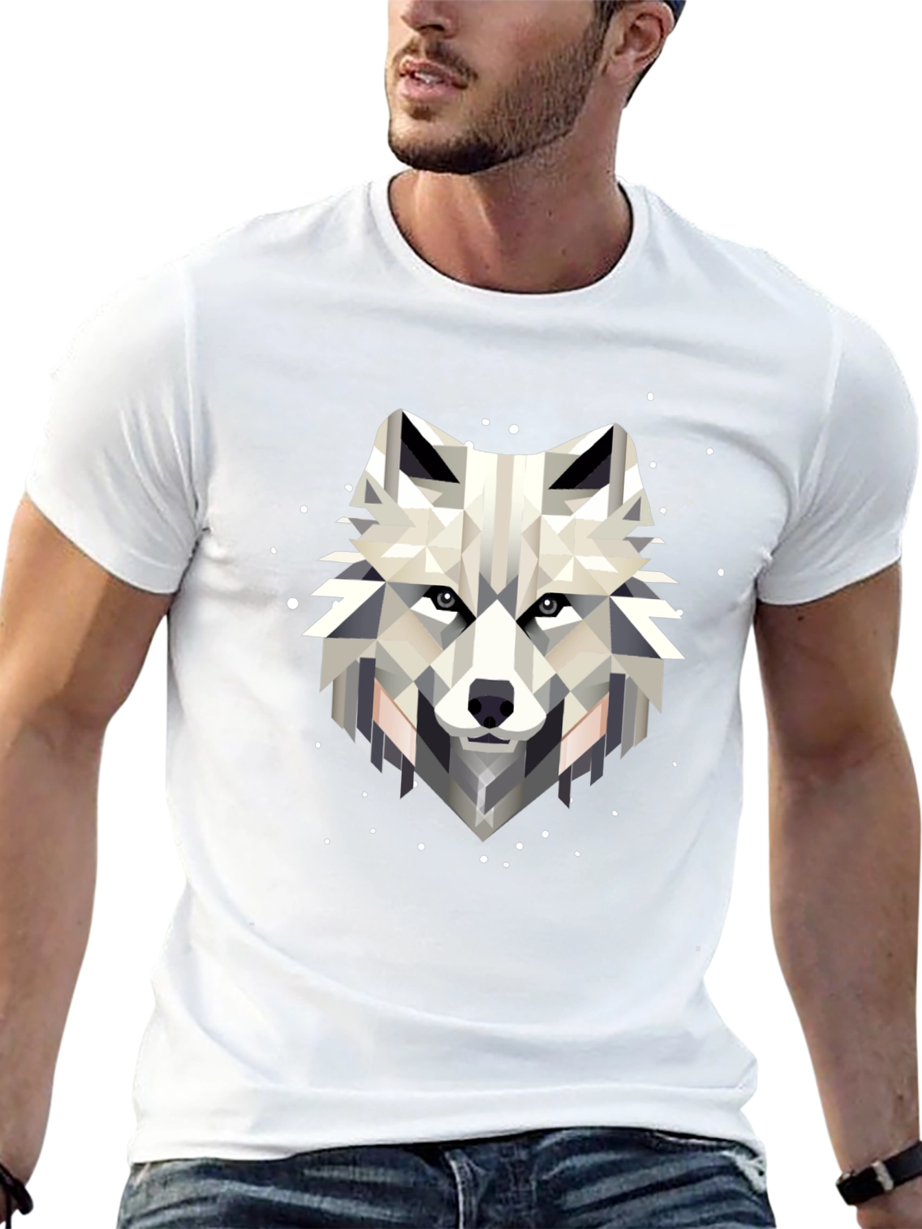 Geometric Wolf Graphic Black T-Shirt