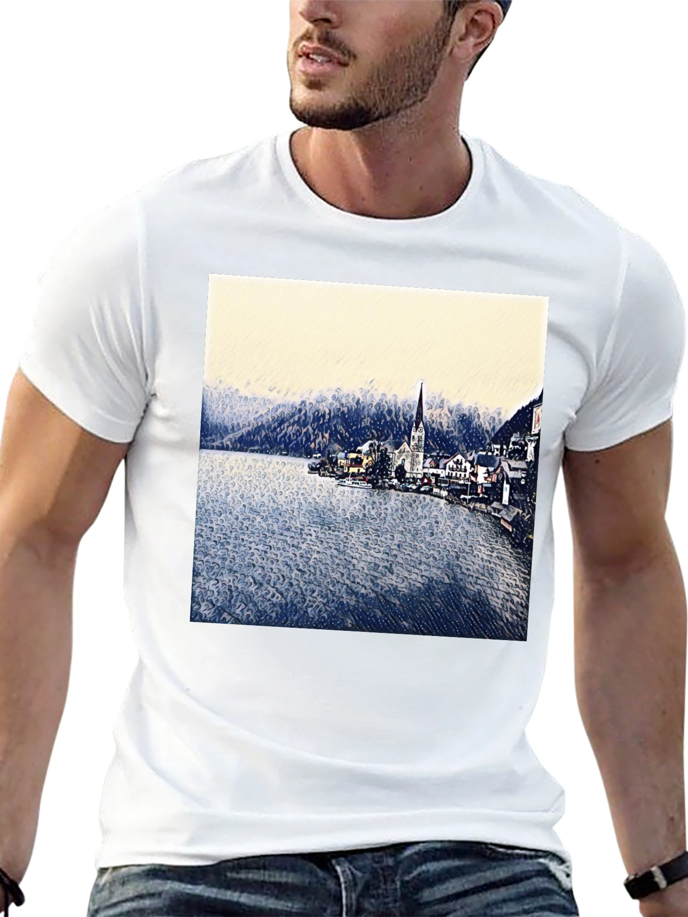 Scenic Lakeside Village Graphic Tee
