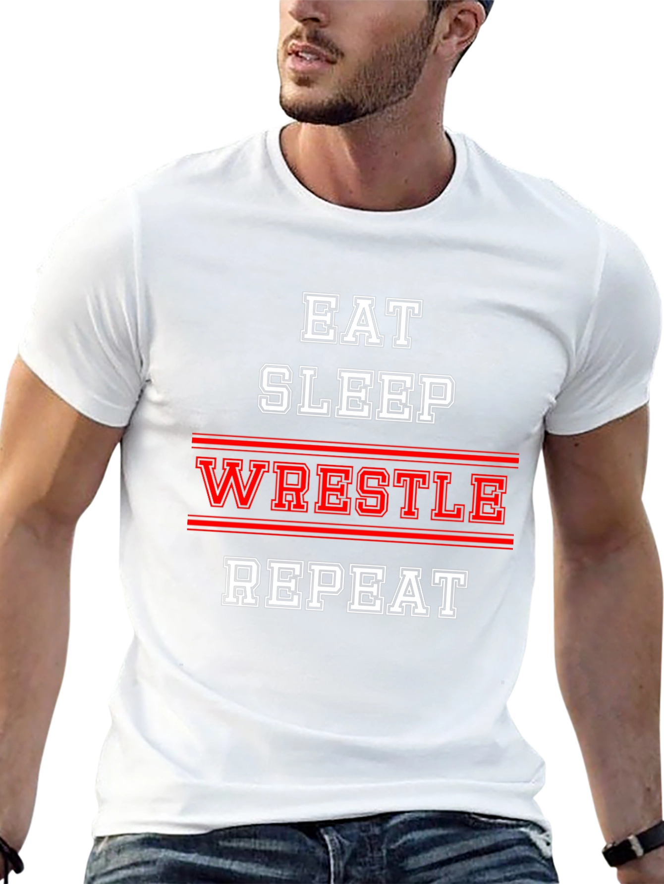 Eat Sleep Wrestle Repeat Black T-Shirt