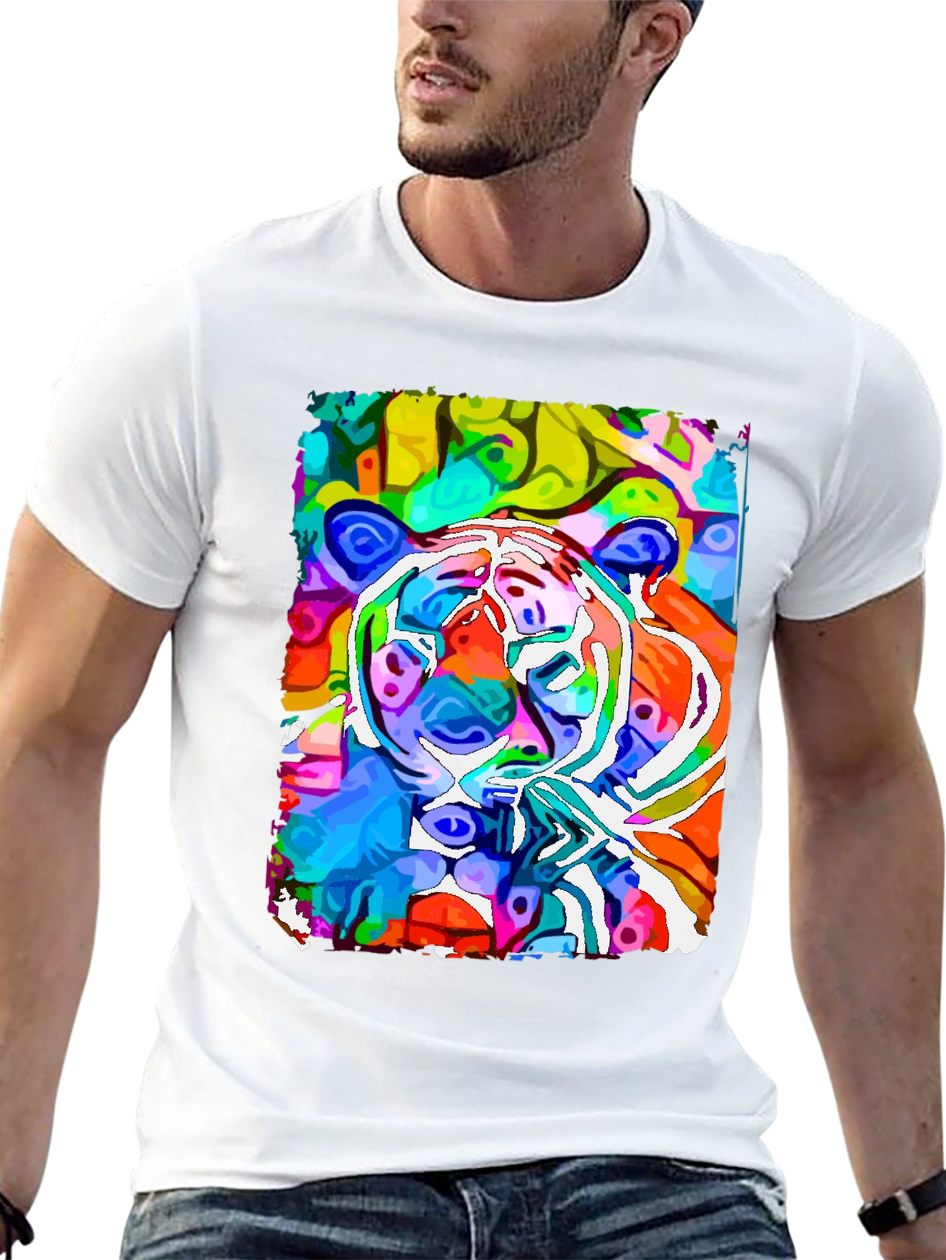 Vibrant Tiger Graphic Tee - Abstract Art Print
