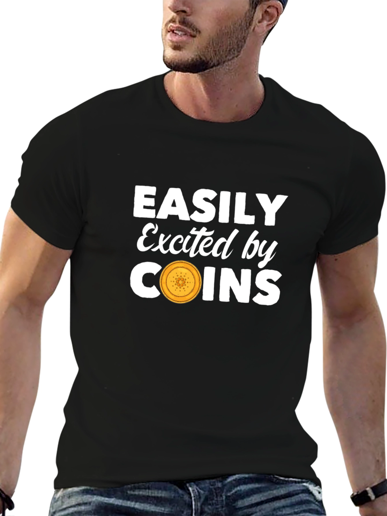 Easily Excited by Coins Black T-Shirt