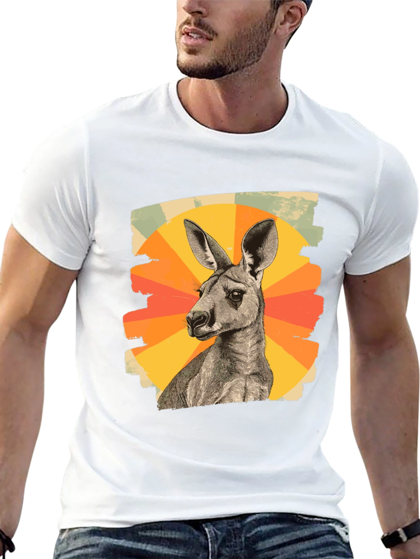 Retro Kangaroo Graphic Tee - Black Cotton Blend