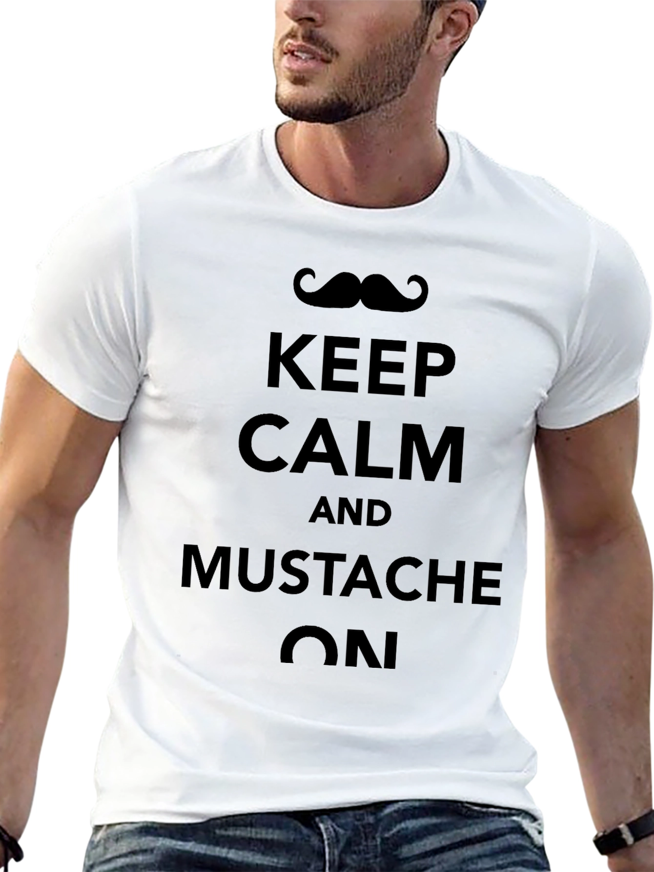 Keep Calm and Mustache On Black T-Shirt
