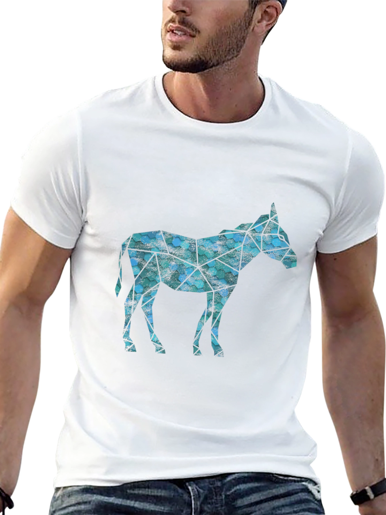 Geometric Donkey Graphic Tee - Mens Black T-Shirt