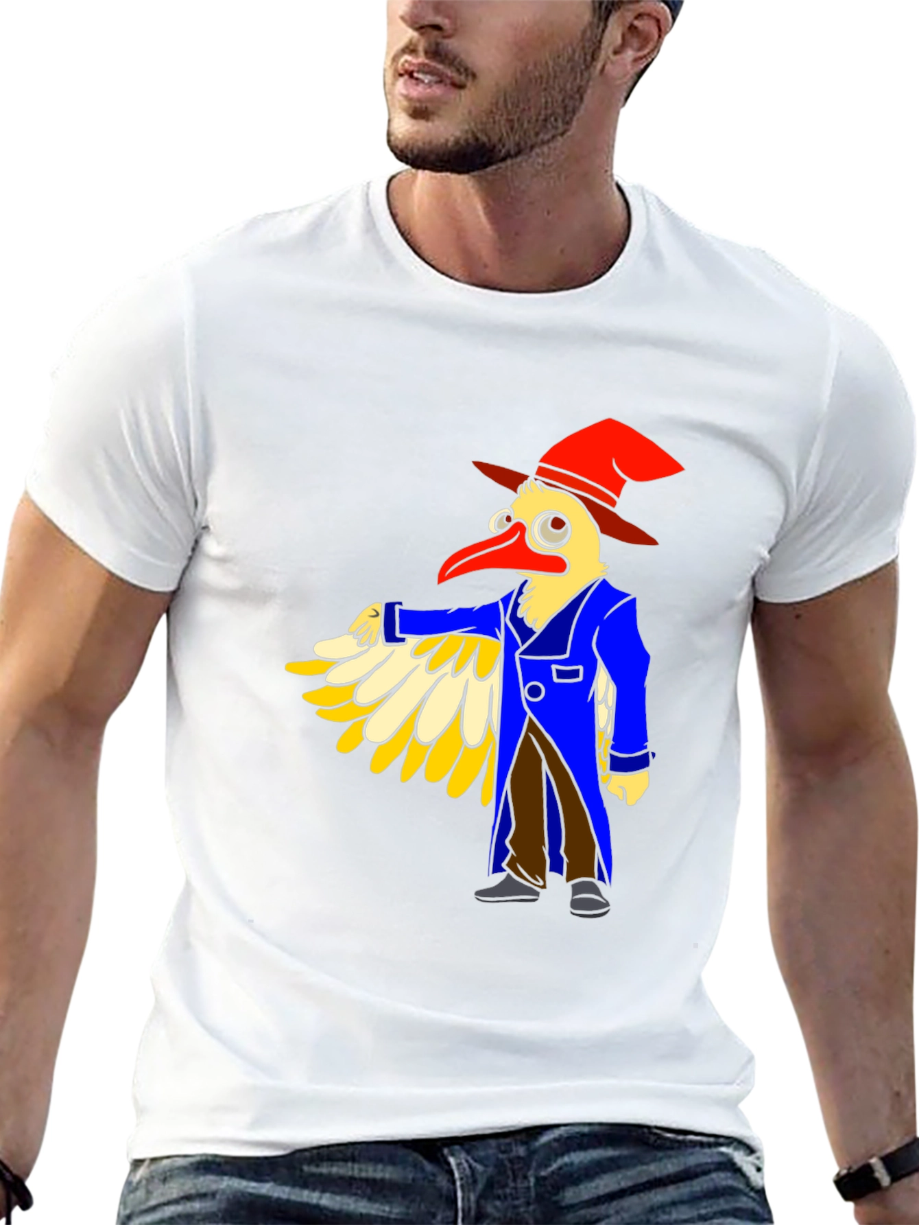 Whimsical Bird Cartoon Graphic Tee - Black