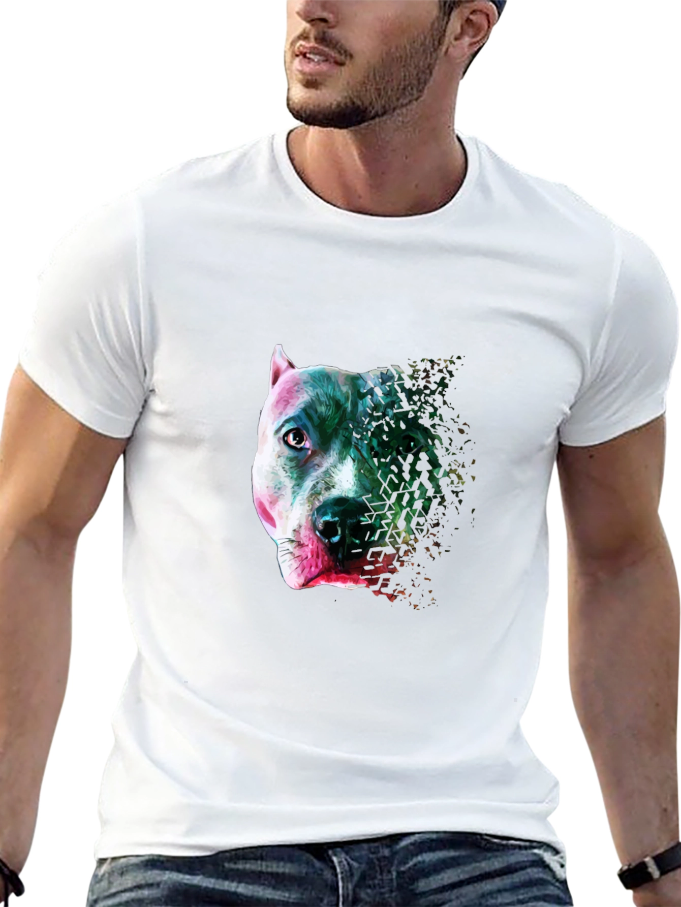 Pitbull Head Graphic T-Shirt - Stylish Mens Tee