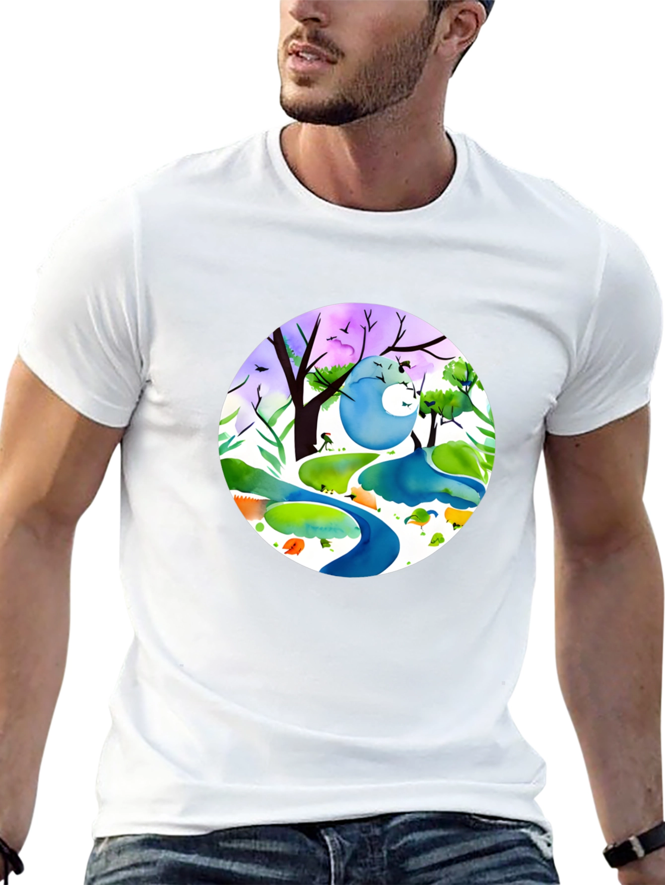 Nature Illustration Graphic Tee - Soft Black Cotton