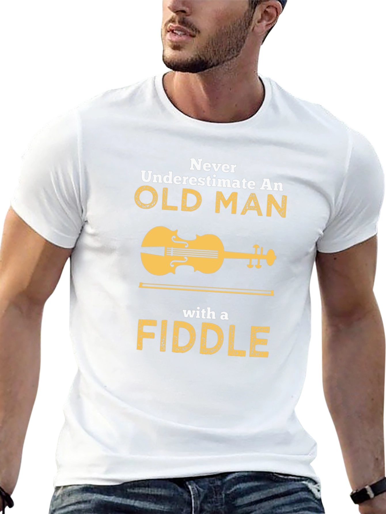 Never Underestimate Old Man Fiddle T-Shirt