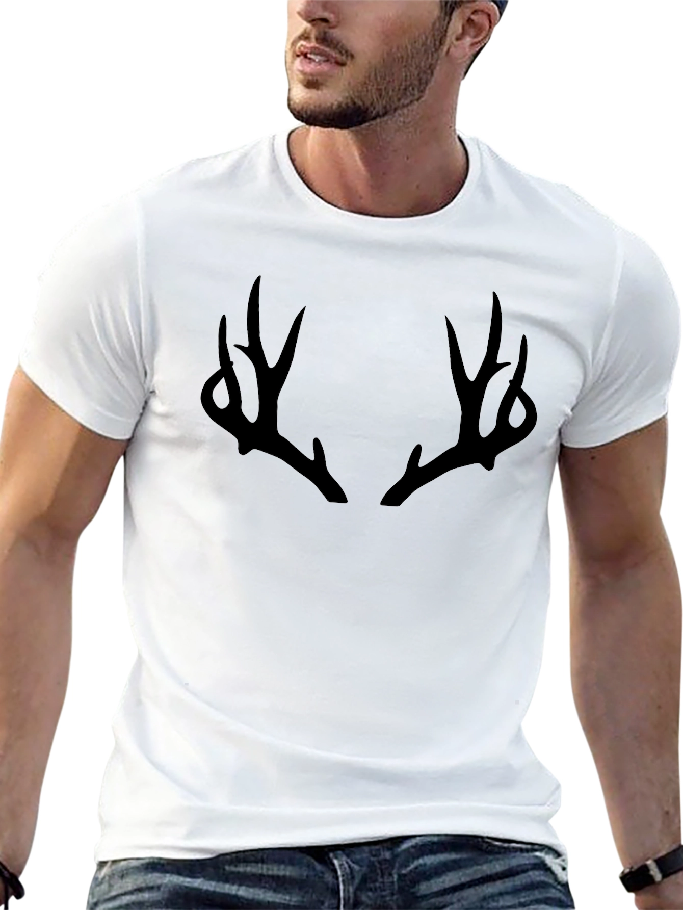 Antler Graphic Tee - Black Cotton Casual Top